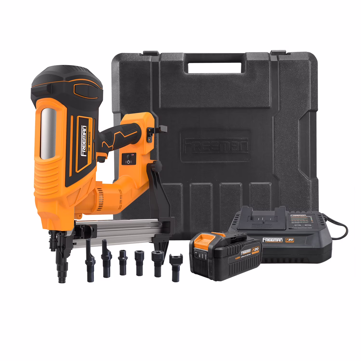 Freeman PE20VCSPN40 20 Volt Cordless and Brushless 1-1/2 Concrete Nailer Kit with Lithium Ion Battery, Charger, and Case �C 750 Shots per Charge