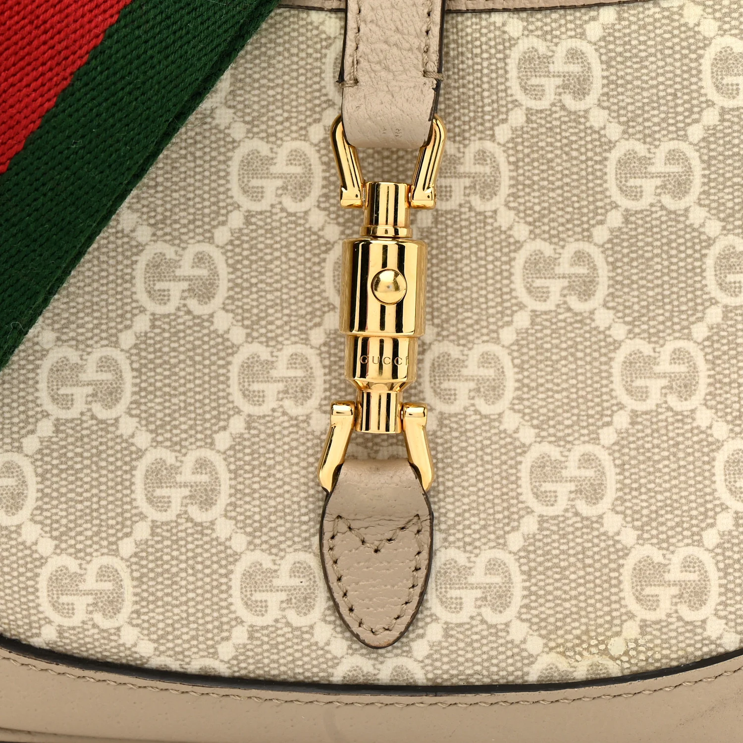 GG Supreme Monogram Textured Dollar Calfskin Mini Jackie 1961 Hobo Beige Mystic White Oatmeal