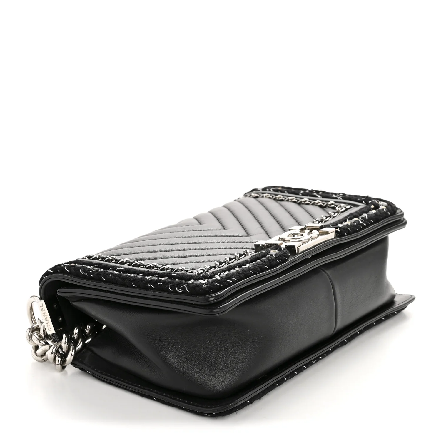 Calfskin Chevron Tweed Medium Boy Flap Black