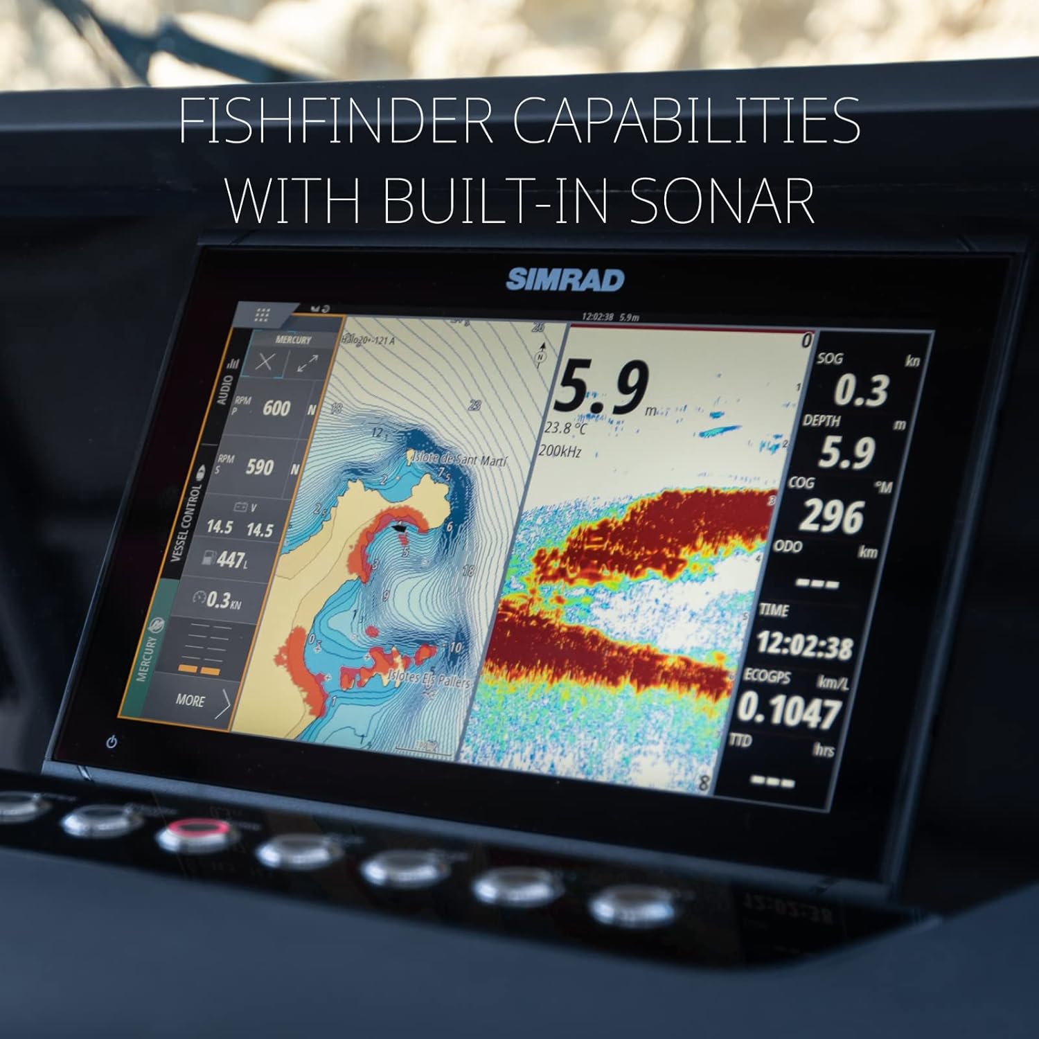 Simrad GO Chartplotter and Fish Finder  with Transducer and Radar Options  Preloaded C-MAP Discover Chart Card