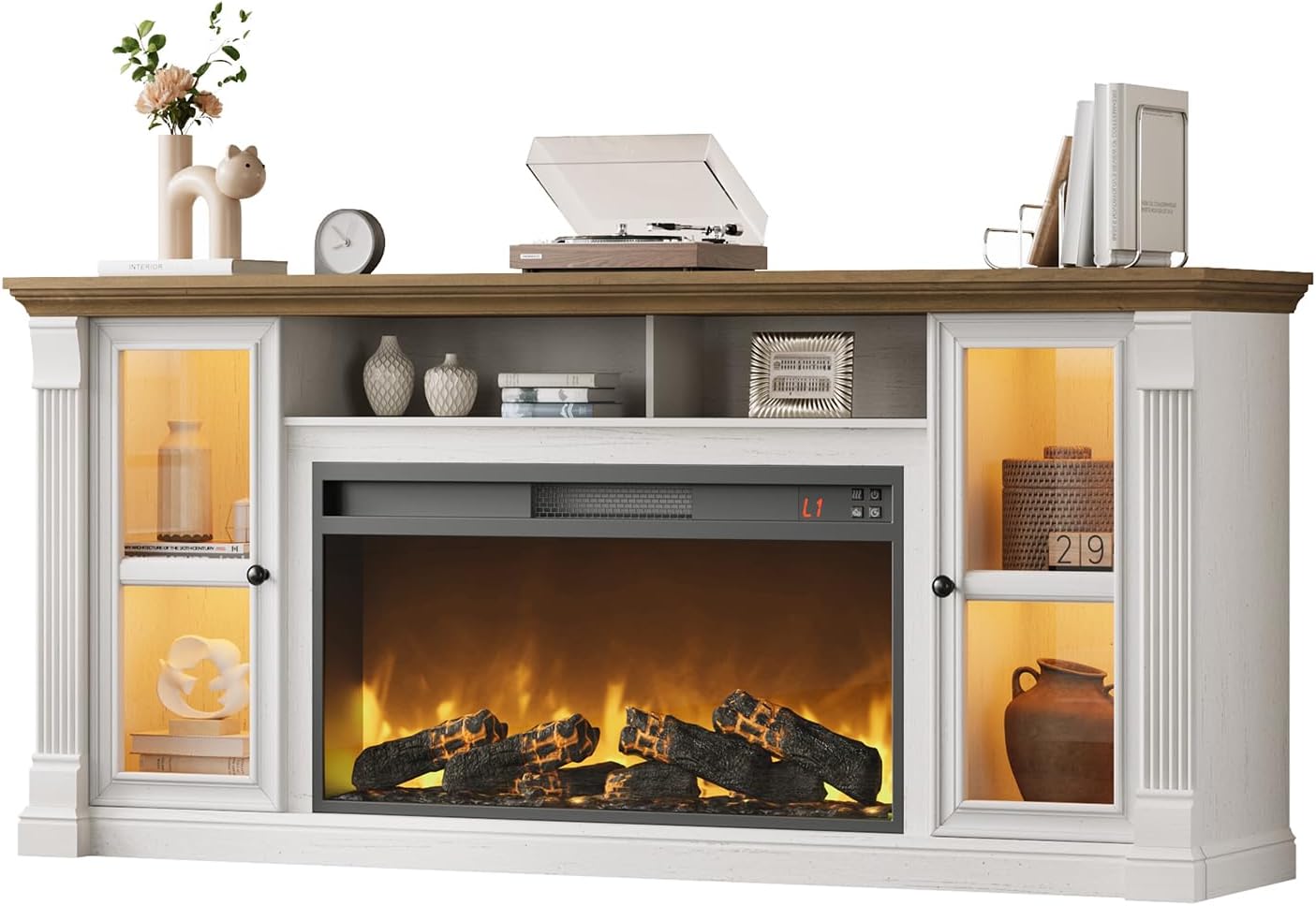 Farmhouse Fireplace TV Stand Up to 80
