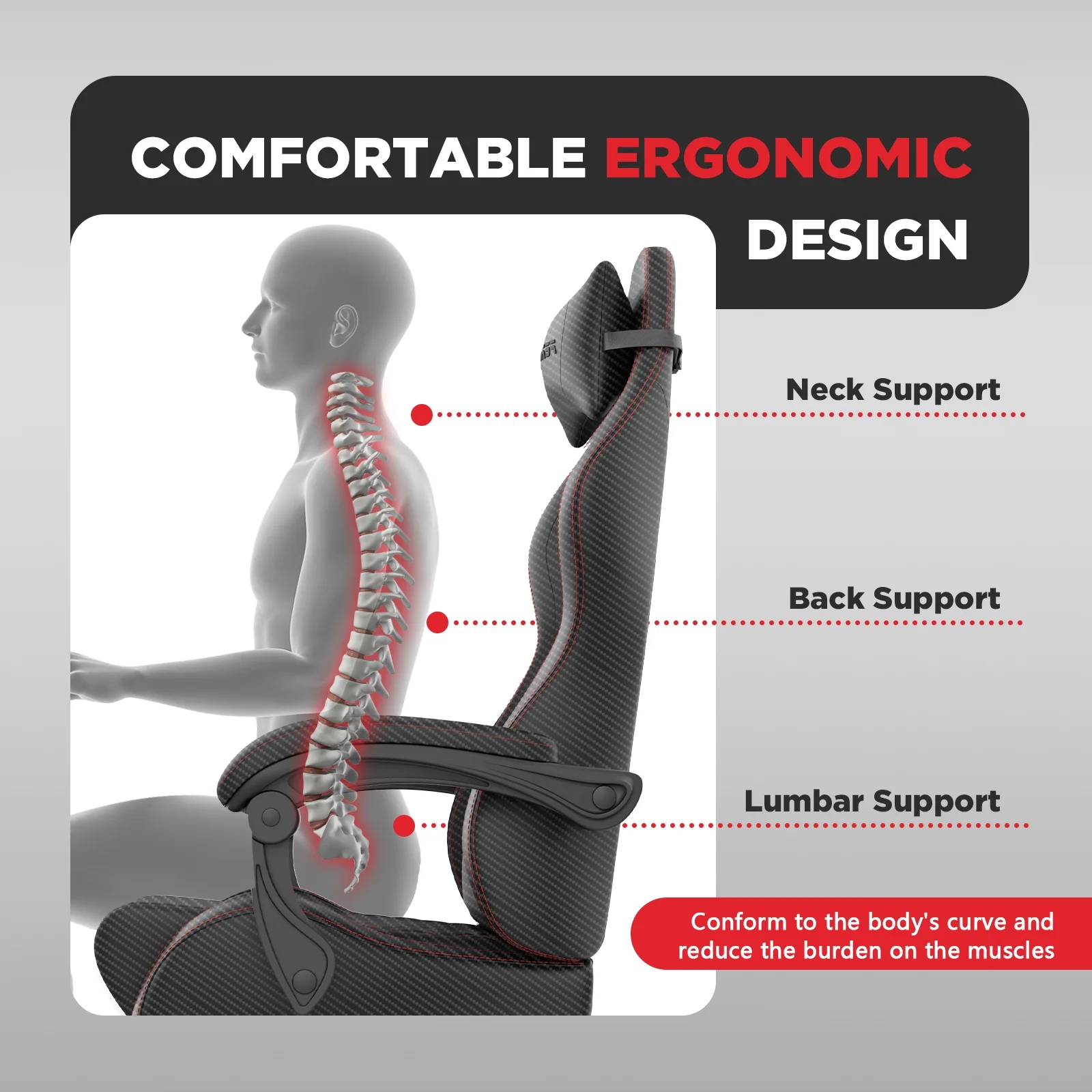 Gaming Chair with Footrest Computer Ergonomic Office Chair with Massage Lumbar Support Headrest, High Back Vintage Game Chair for Adults and Kids, Black(Black) - Image 8