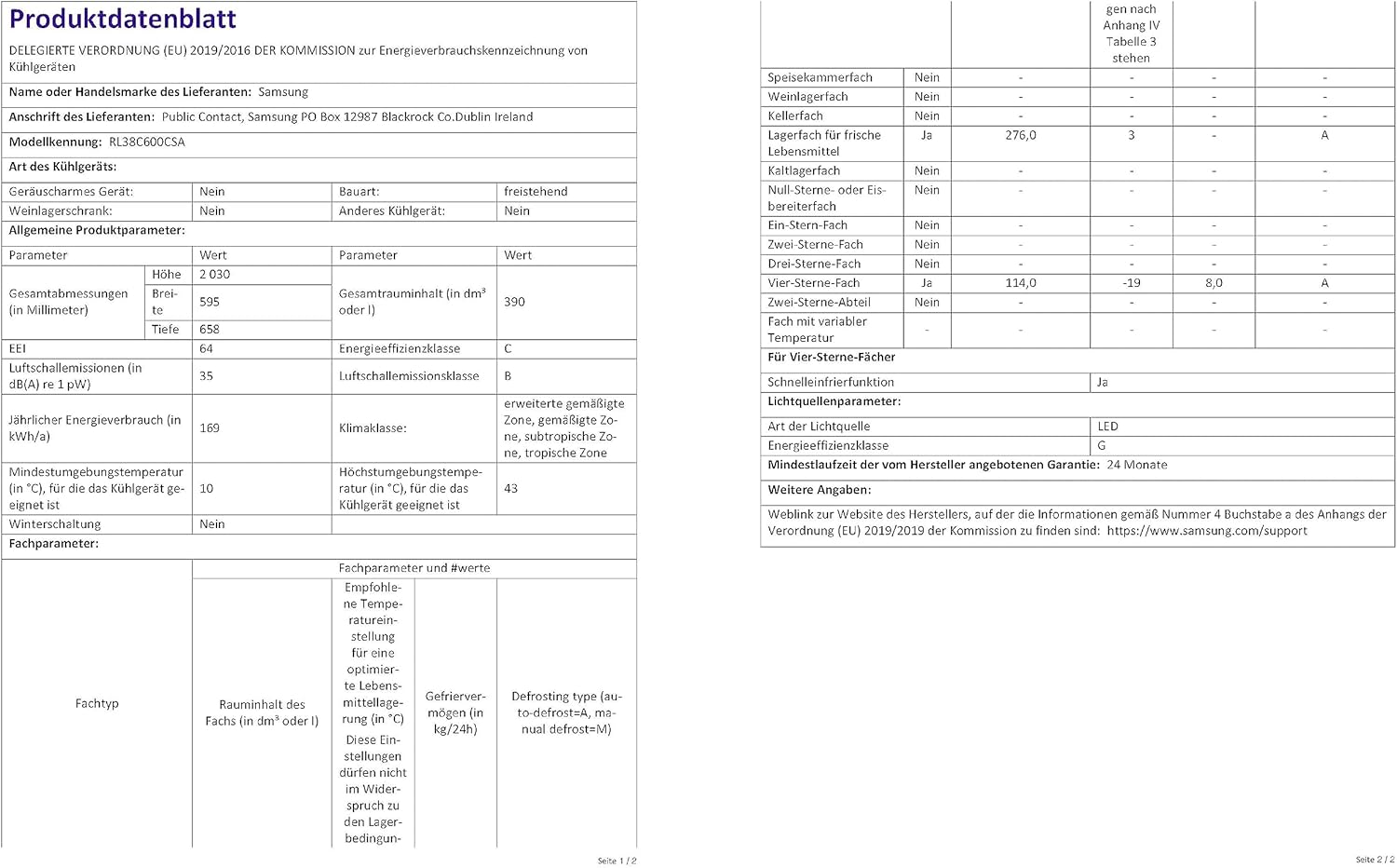 Koel-vriescombinatie, koelkast met vriesvak, 203 cm, 390 l totaal volume, 114 l vriesvak, AI Energy Mode, RVS-look, RL38C600CSA/begane grond