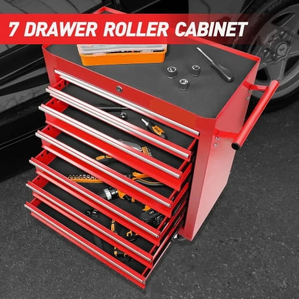 POVANLI  7-Drawer Rolling Tool Chest with Wheels Multifunctional Tool Chest Portable Tool Storage Cabinet with Locking System for Garage Workshop Warehouse Repair Shop