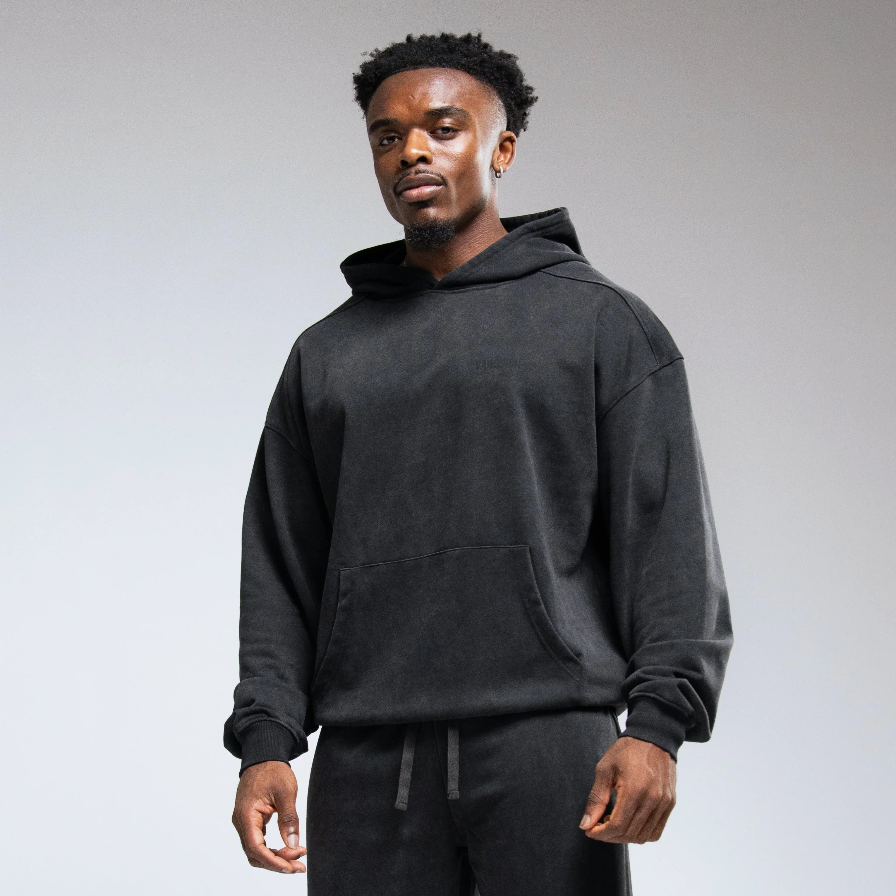 WASHED BLACK OVERSIZED PULLOVER HOODIE