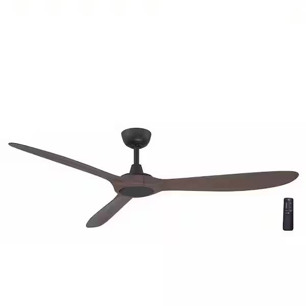 Home Decorators Collection N383B-MBK+V8 Tager 60 in. Smart Indoor/Outdoor Matte Black with Whiskey Barrel Blades Ceiling Fan with Remote Powered by Hu