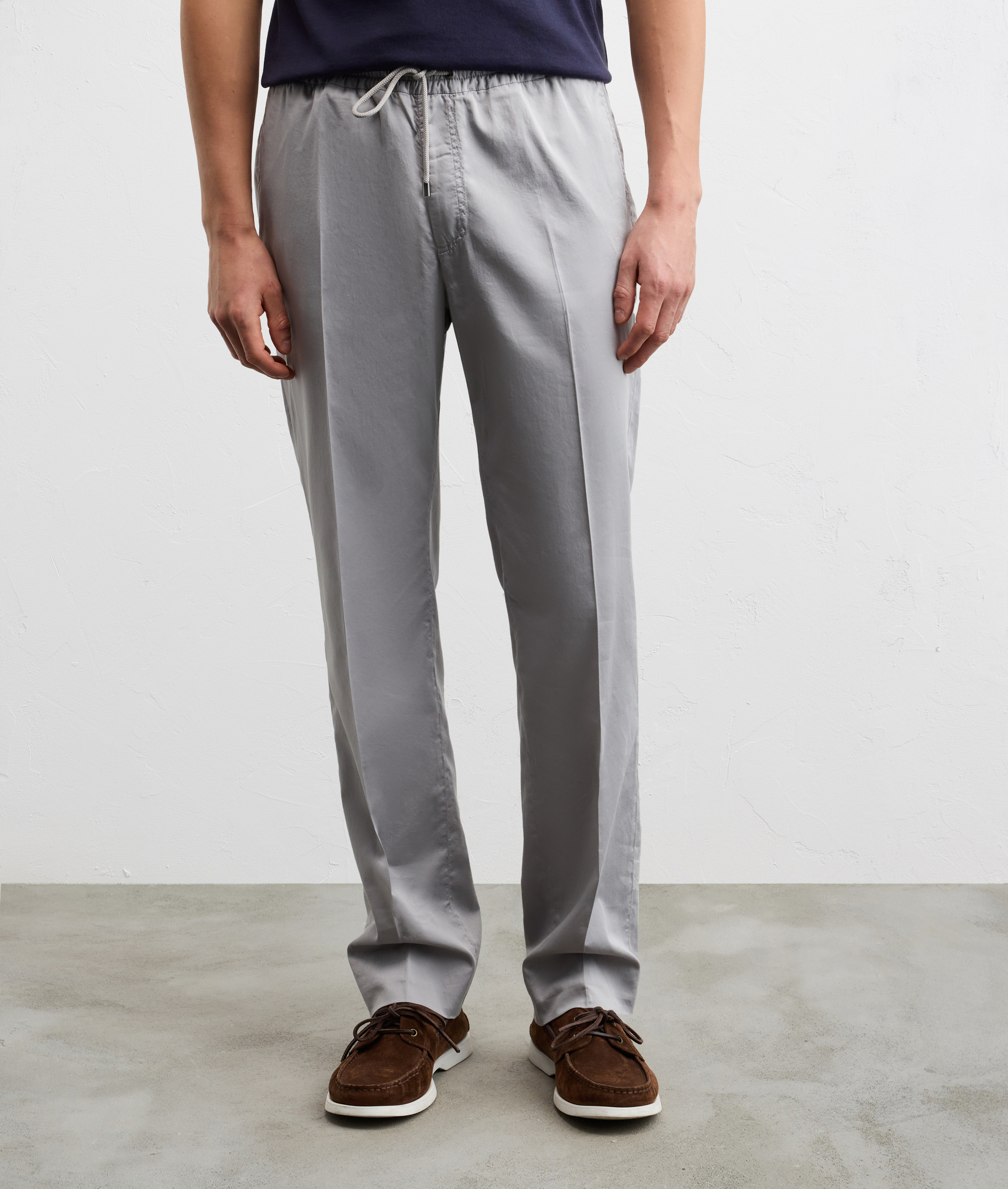 LIGHT GREY SOFT TOUCH COTTON POPLIN DRAWSTRING TROUSERS