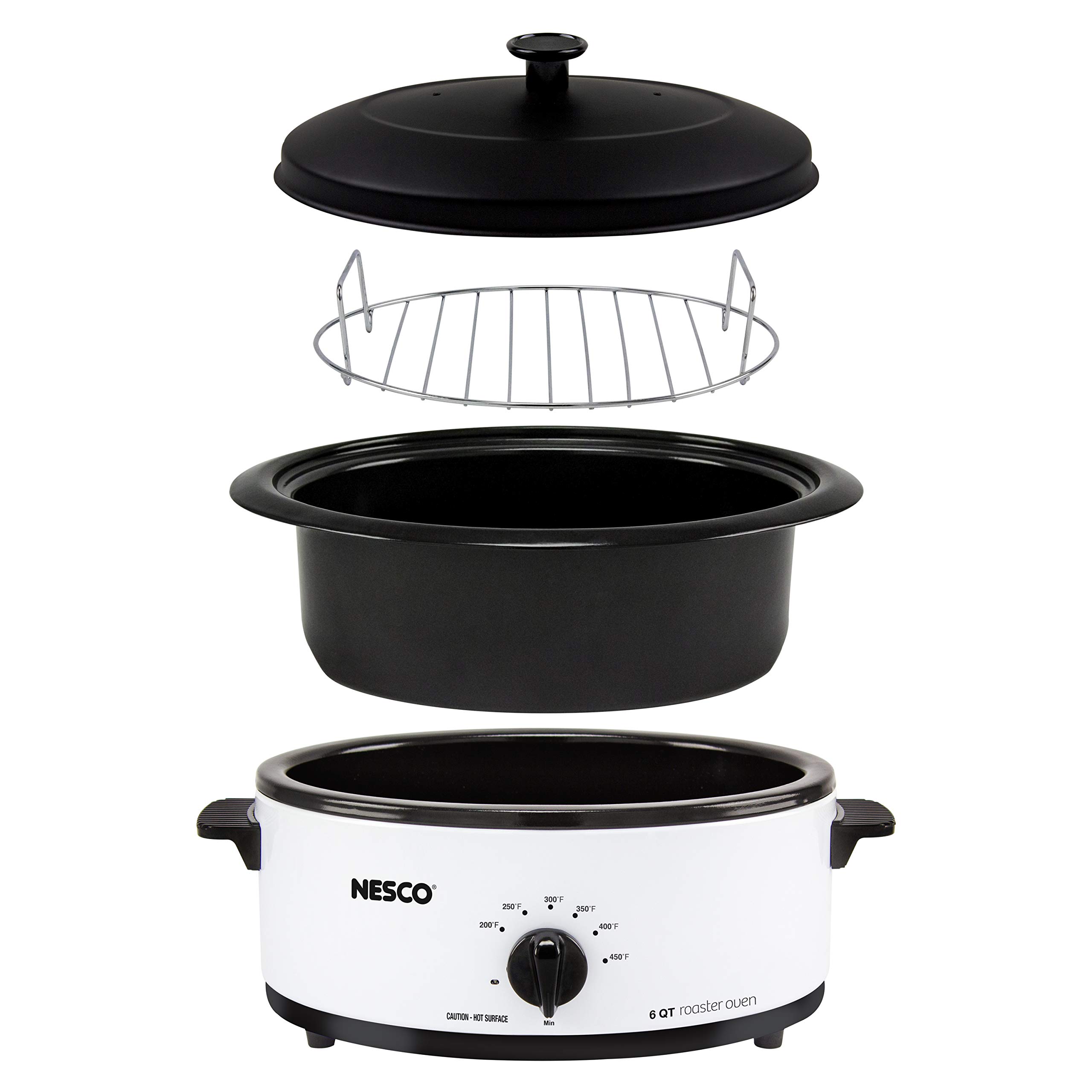 Electric Roaster Oven for Everyday Home Cooking, White 6‑Quart Countertop Roaster with Porcelain Coated Steel Cookwell