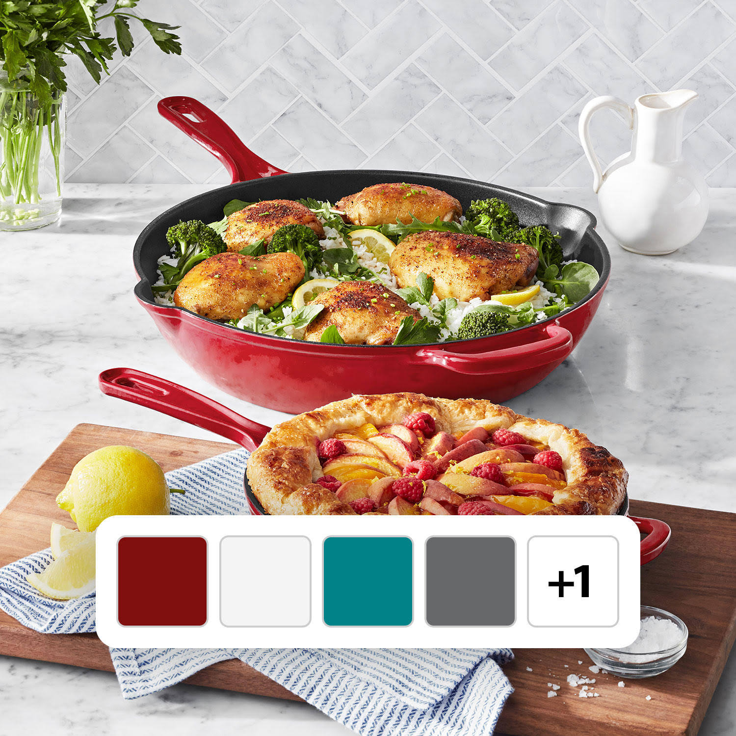 Member's Mark 2-Piece Enamel Cast Iron Skillet Set (Red)