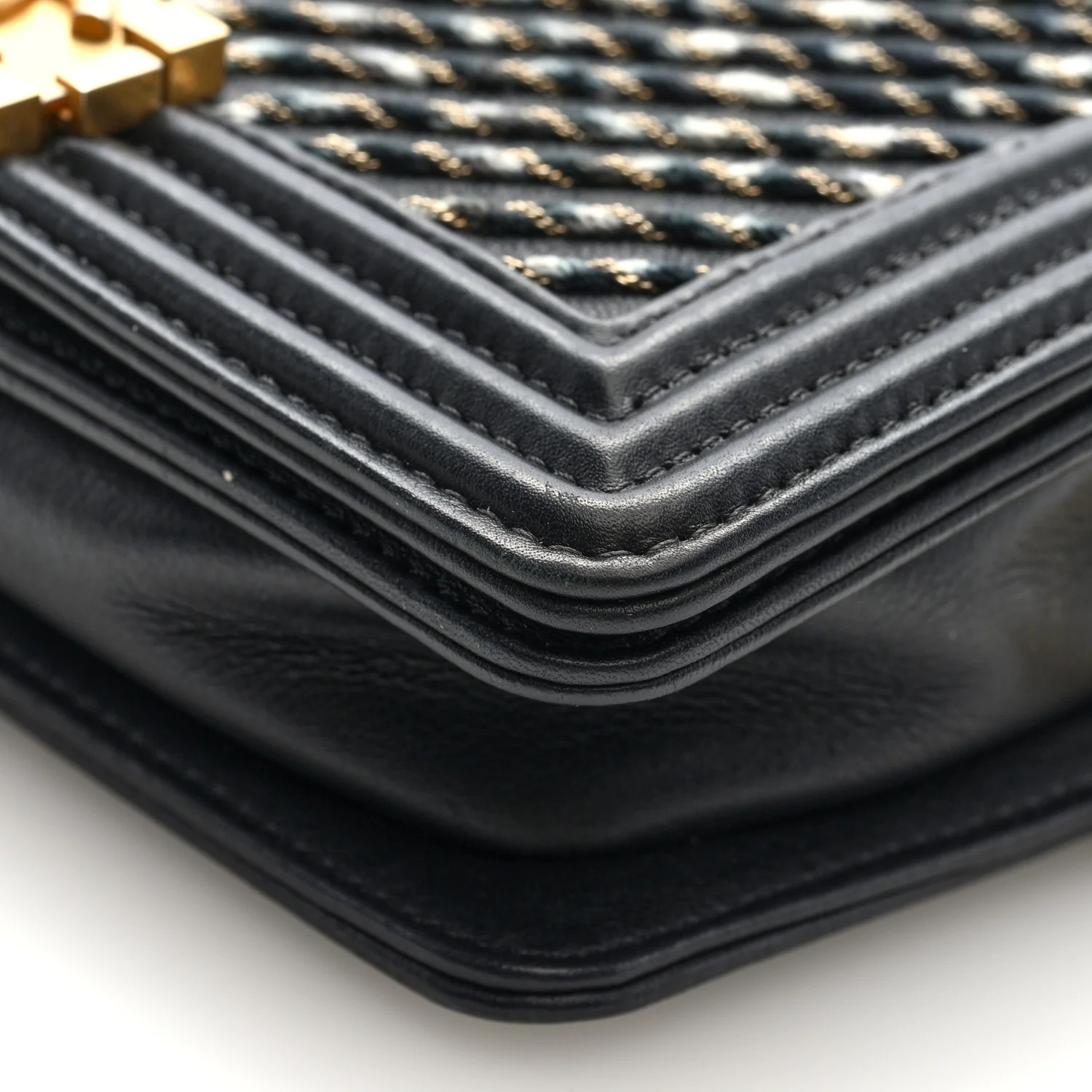 Calfskin Chevron Embroidered Boy By The Sea Flap Waist Belt Bag Black