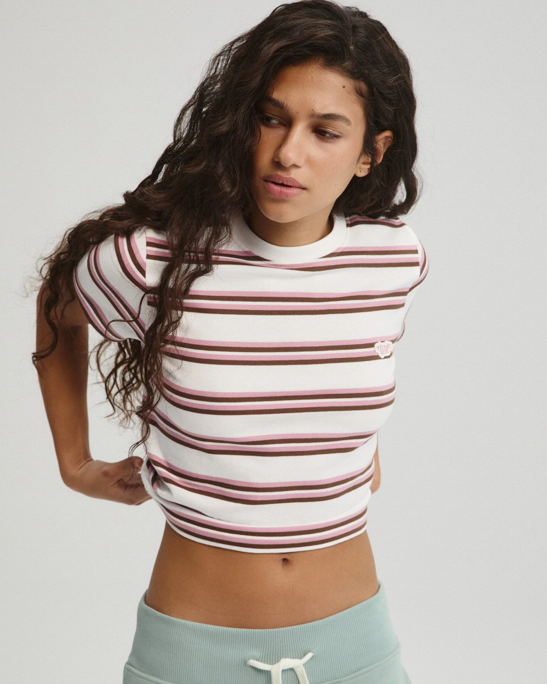 Stripe Branded Classic T-shirt - Dusty Pink/Marshmallow White