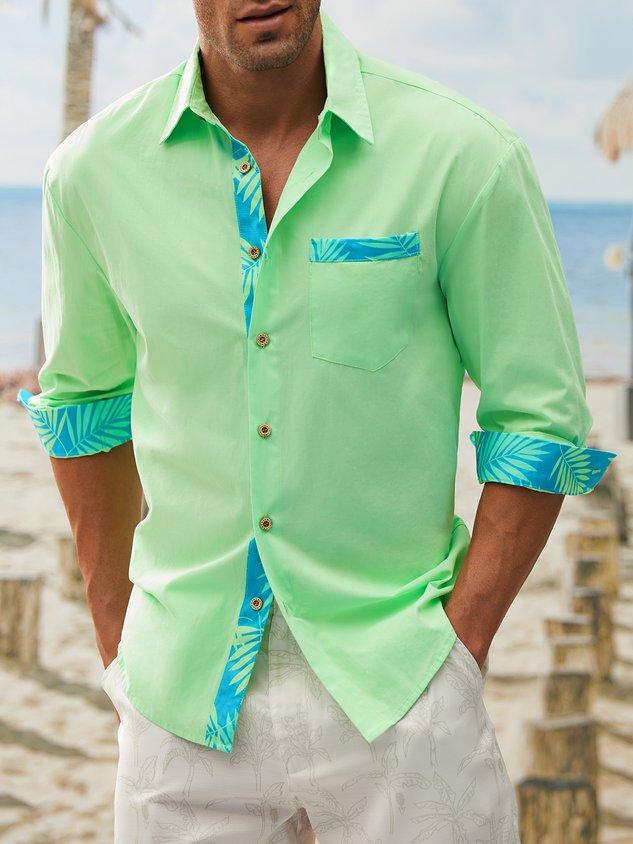 Chemise à manches longues en coton à motif botanique contrasté