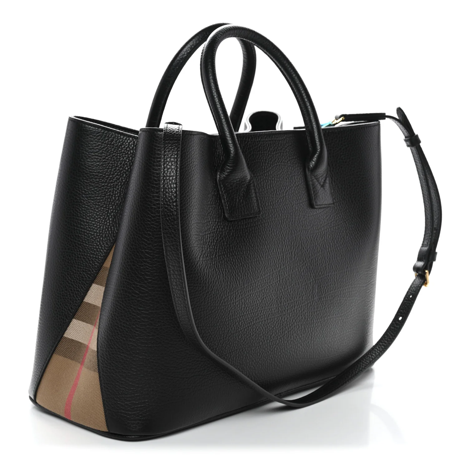 Grainy Calfskin House Check Medium Bermondsey Tote Black