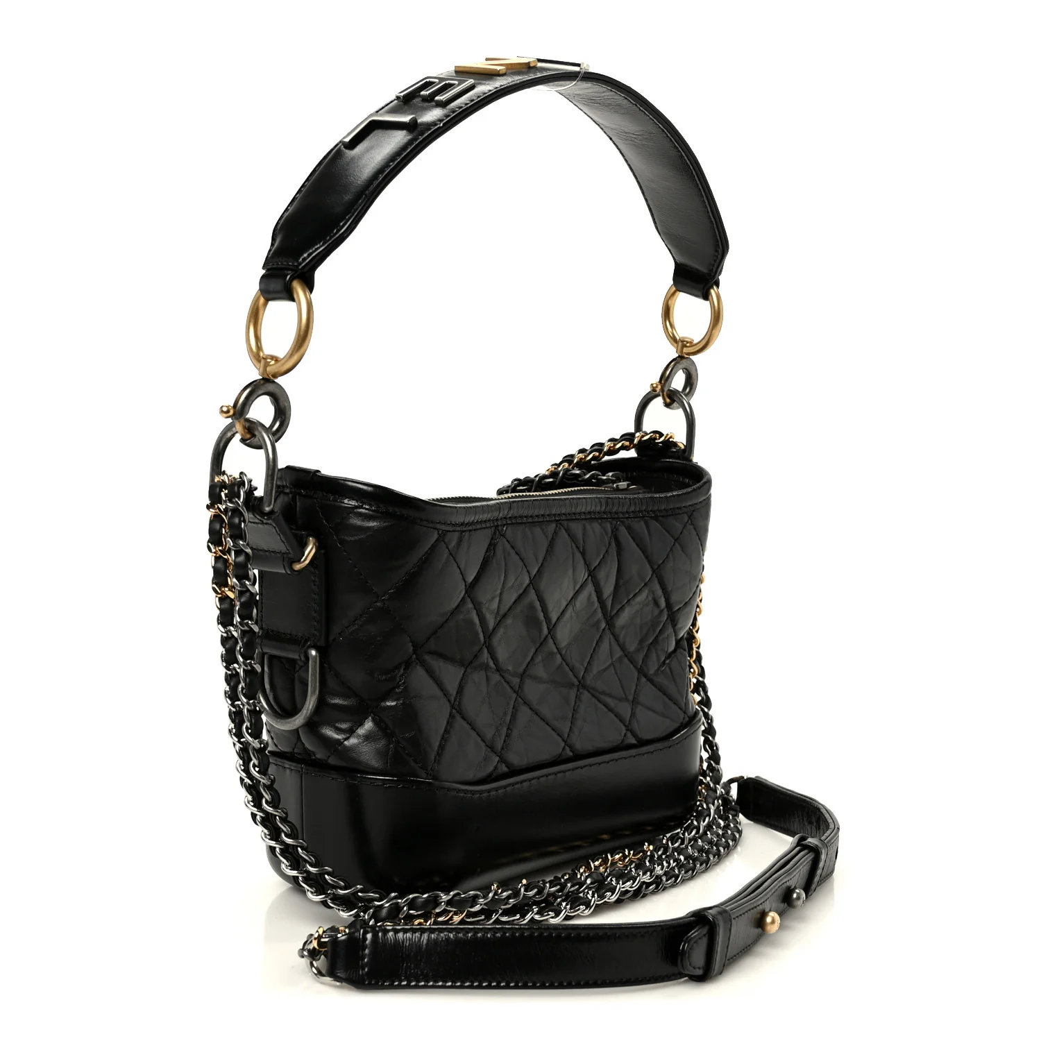 Aged Calfskin Quilted Small Gabrielle Logo Hobo Black