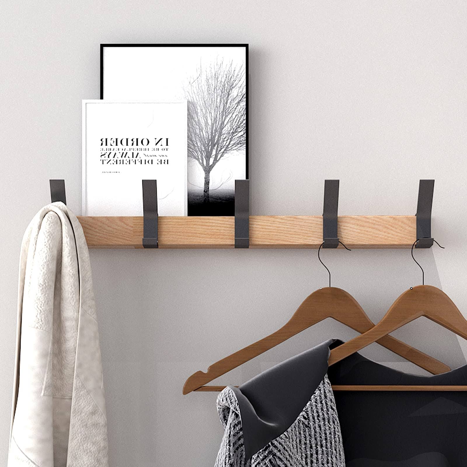 KooNiosio Coat Hook Rack Wall Mounted -5 Double Hook,Aluminum,Metal Coat Hooks Rail for Coat Hat Towel Robes, Decorate Wood Hook (Black 1)