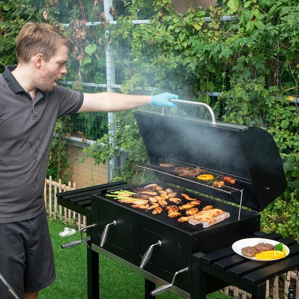 Heavy - Duty Outdoor Barrel Charcoal Grill in Black