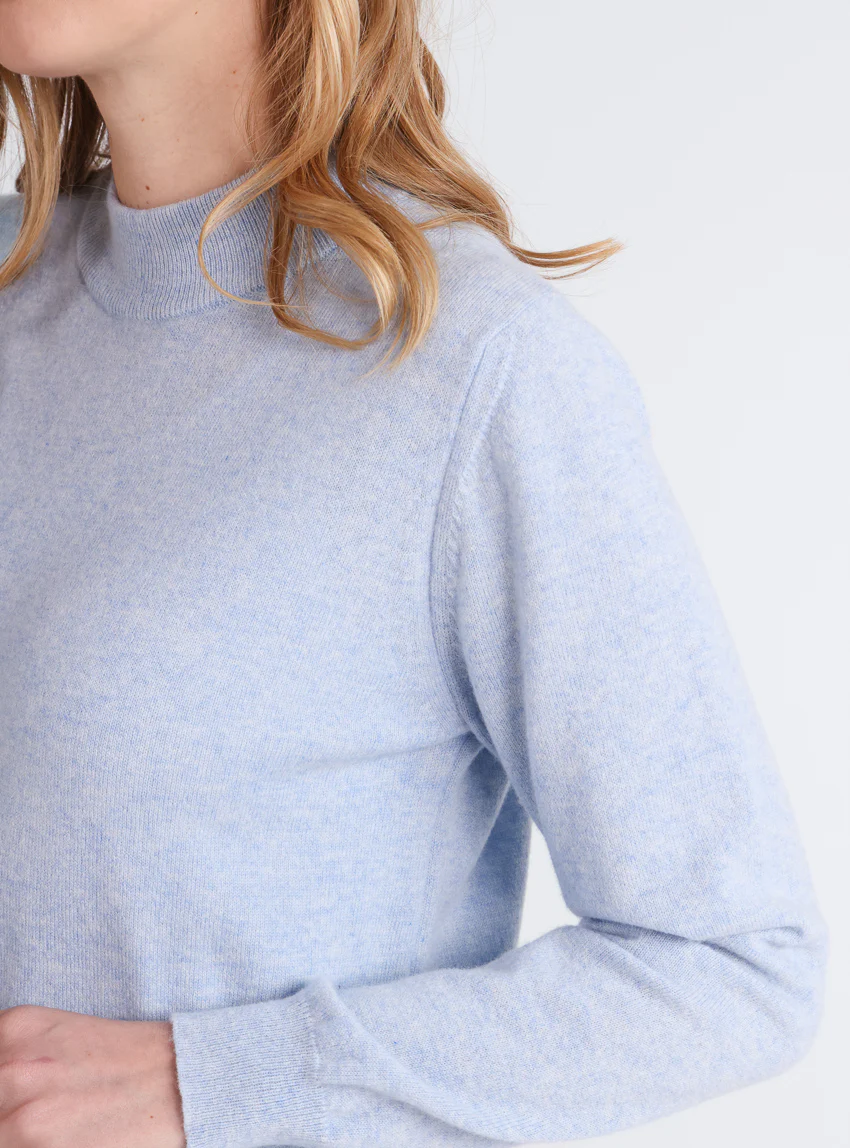 Pull col cheminée femme 100% cachemire Bleu Chambray