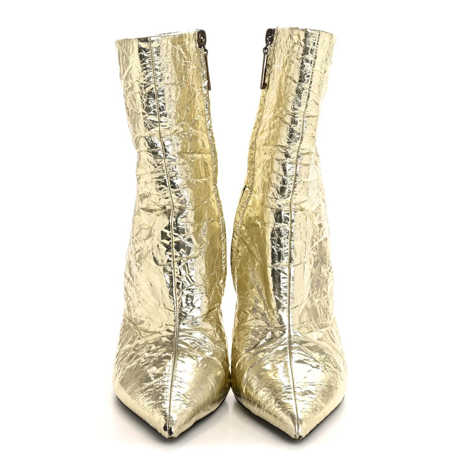 Metallic Crinkled Polyurethane Calfskin Kiki Pointed Toe Ankle Boots 38 Gold
