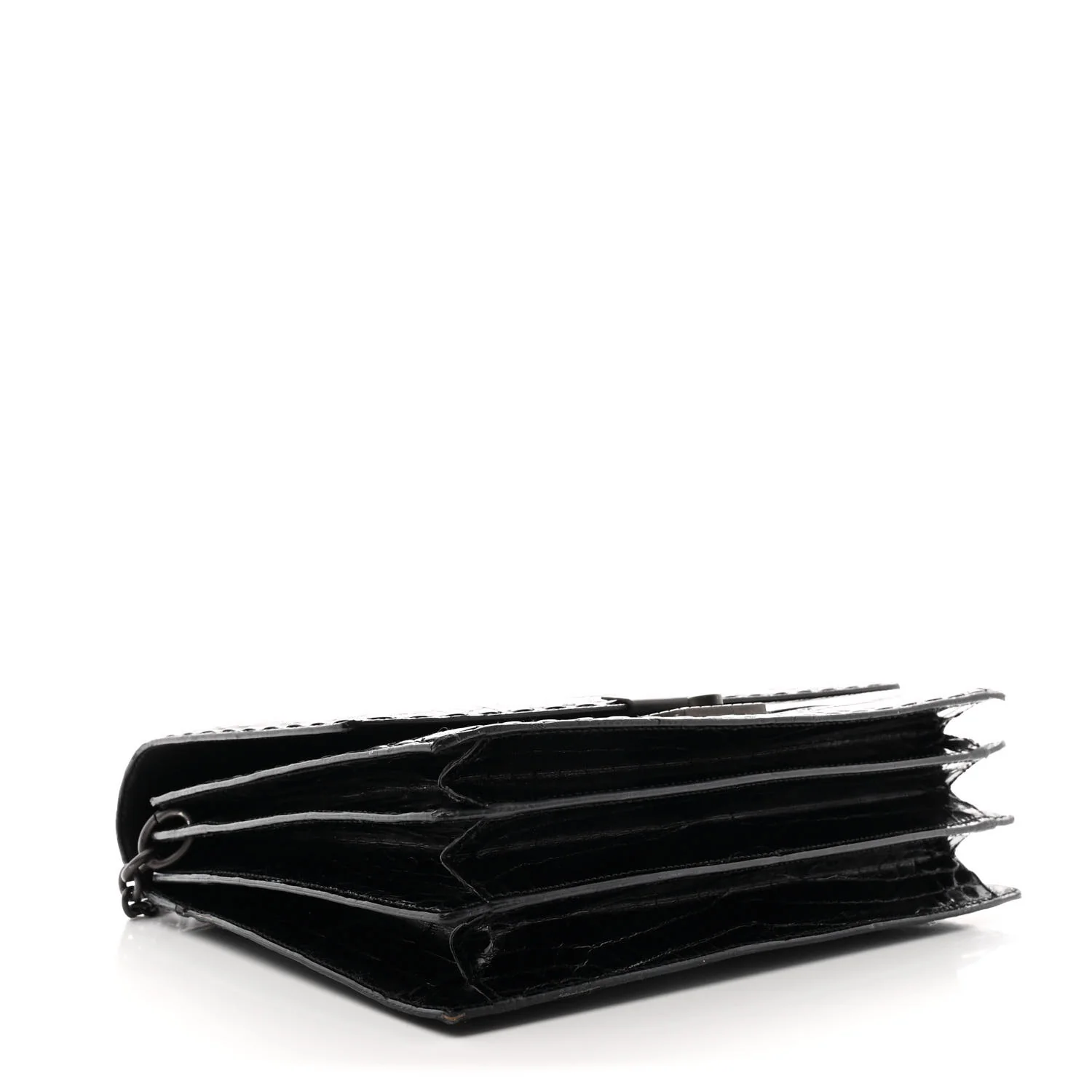 Crocodile Accordion Flap Shoulder Bag Black