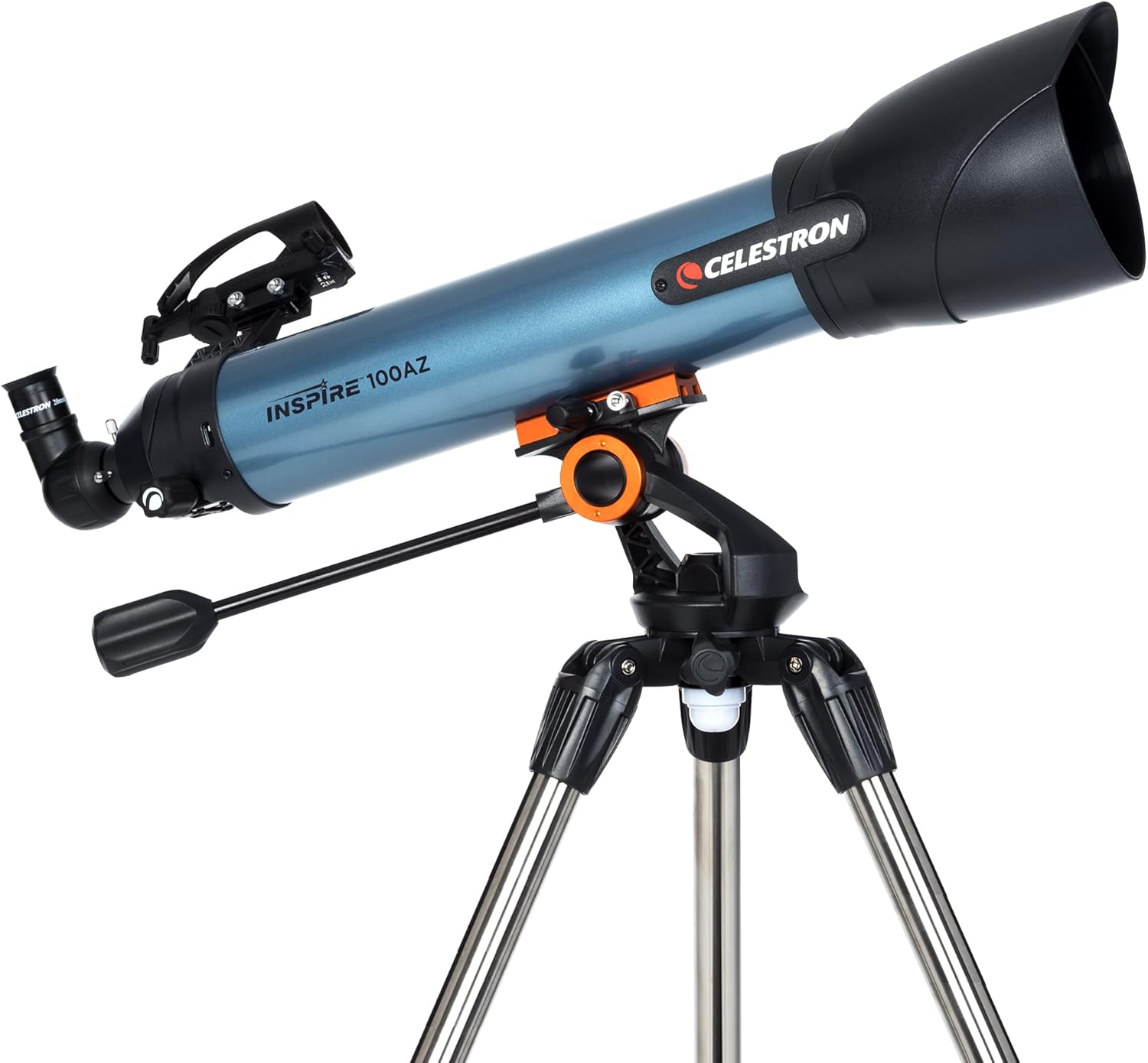Celestron Inspire 100AZ Refractor Telescope with Built-in Smartphone Adapter  Blue
