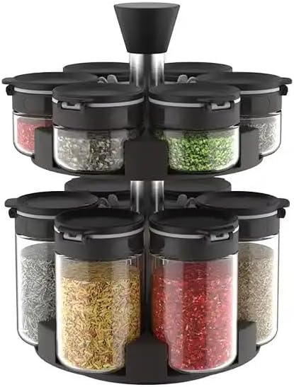 360 rotating 2-tier spice rack (6 small 6 large spice jars) Revolving Seasoning OrganizerSpinning Spice Rack for Counter Top and Cabinet WITH Custom Label Stickers