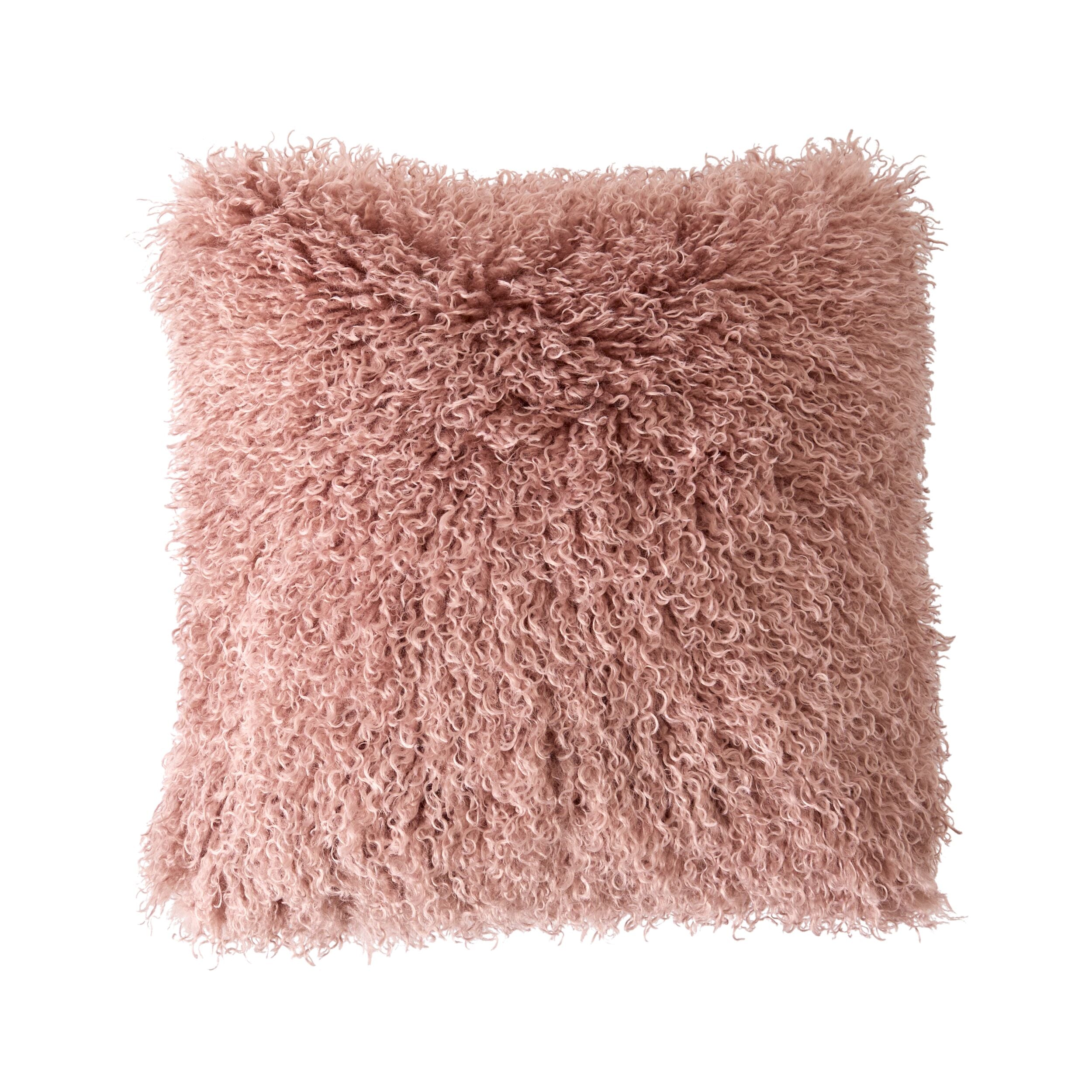 Faux Mongolian Fur and Velvet Cushion Rose Smoke 45x45cm