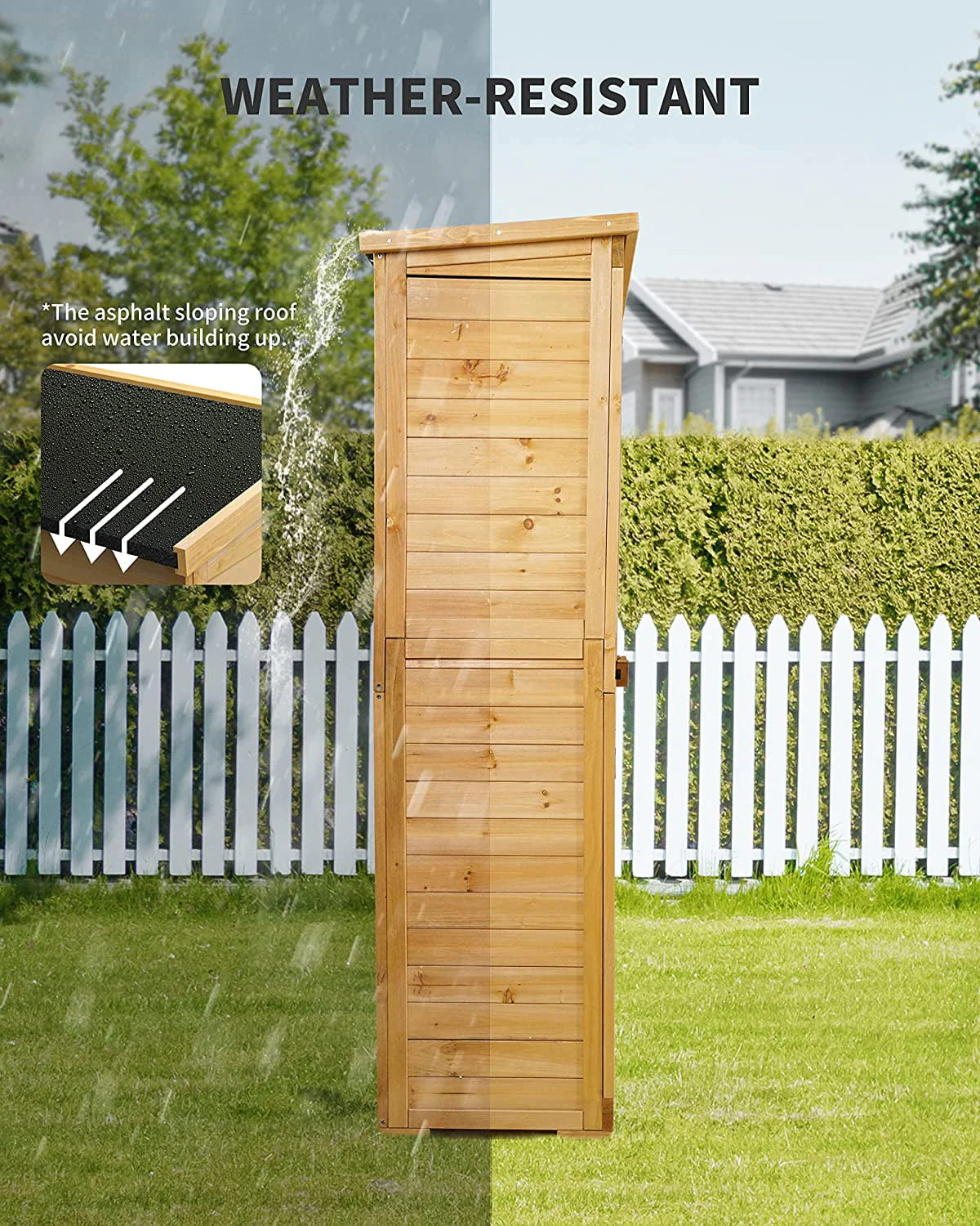 Lofka Outdoor Storage Cabinet Garden Shed w/ Asphalt Roof, Wooden, Natural(Gray) Image 3