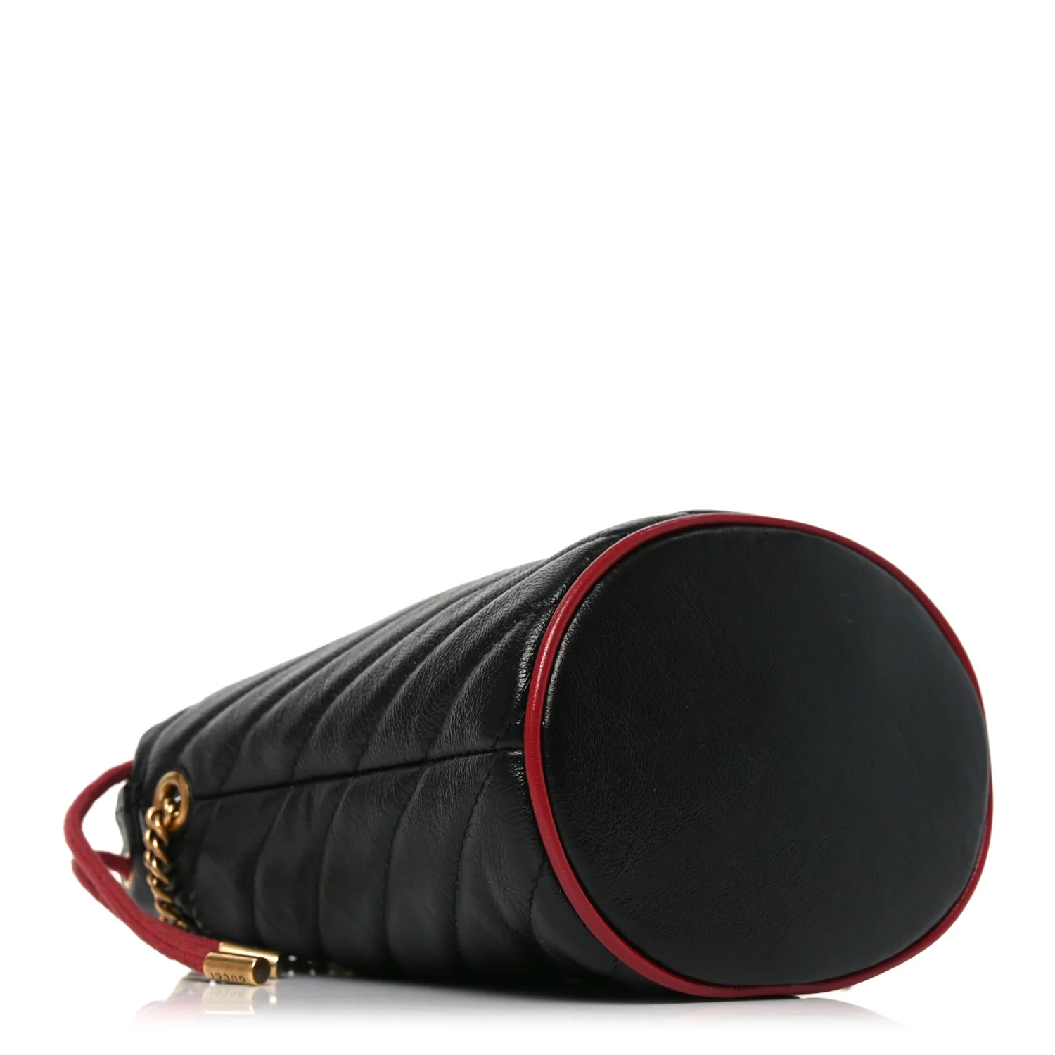 Vintage Effect Calfskin Matelasse Diagonal Mini Torchon GG Marmont 2.0 Bucket Bag Black Romantic Cherry