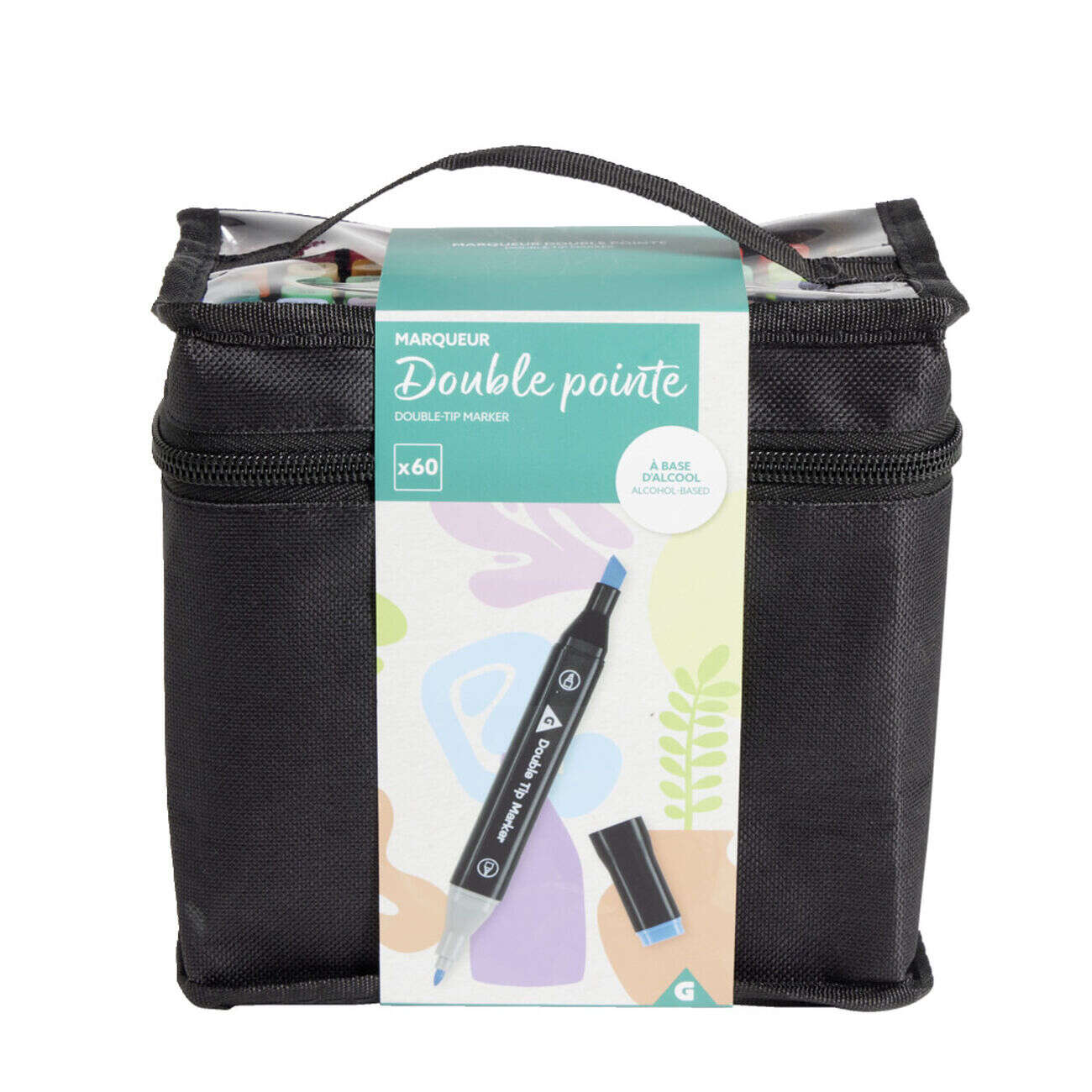 Set créatif avec 60 marqueurs double pointe et 1 trousse