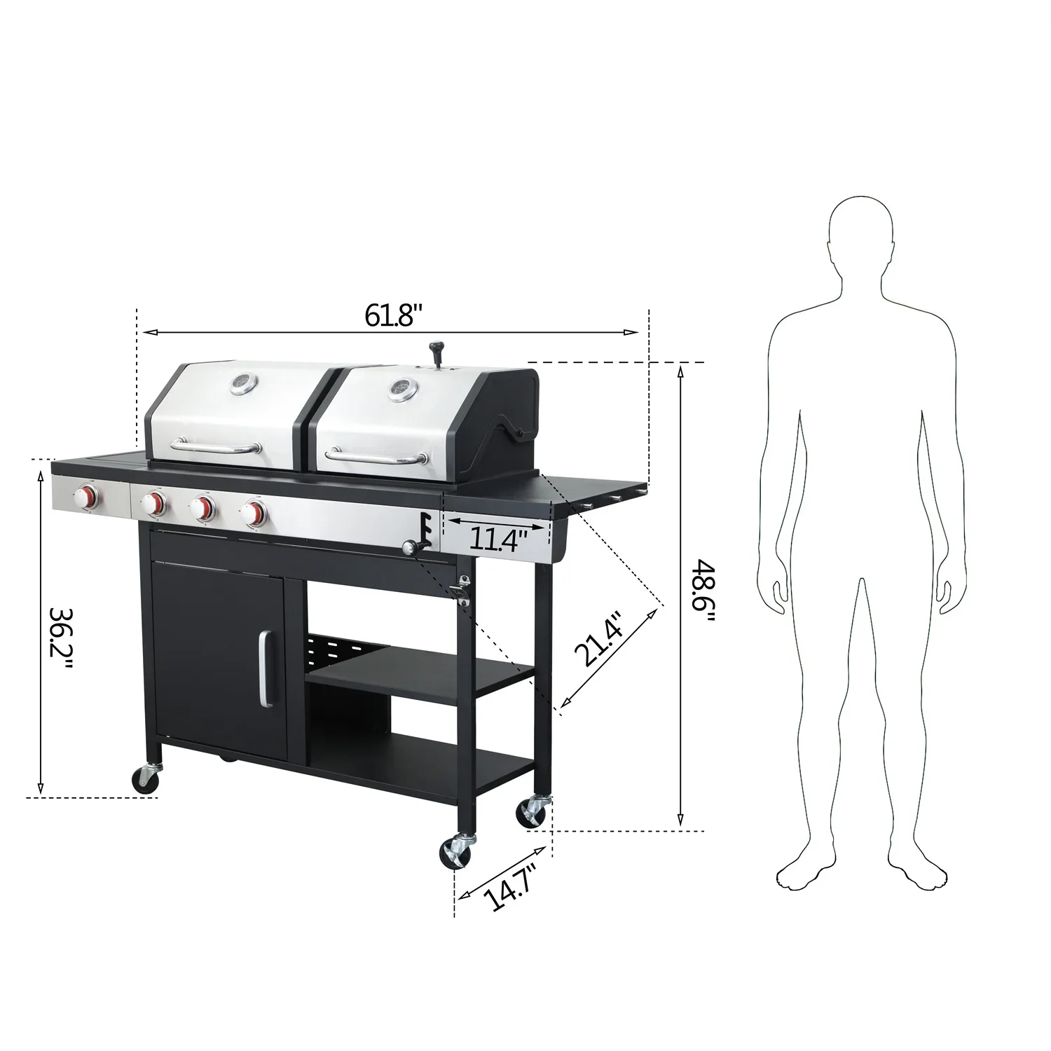 HighSound 3 Burner BBQ Propane Gas Grill, Stainless Steel 25650 BTU Patio Garden Barbecue Grill with Wire Enamel Cooking Grids & Foldable Shelves, Black