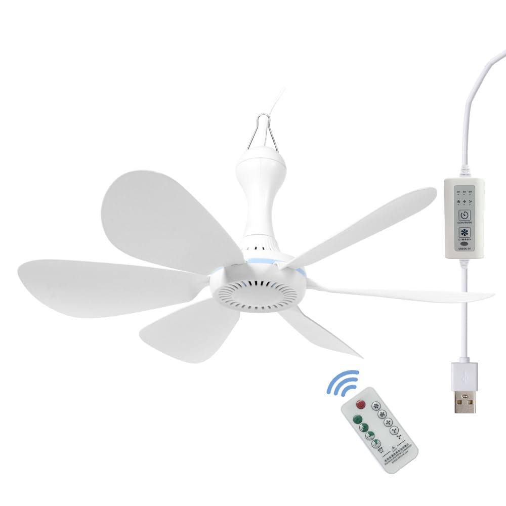 Mengnessly USB Mini Small Ceiling Fan Quiet Camping RV Fans Timing,Speed,Remote Emergency Portable Outdoor Hanging Gazebo Canopy Dorm Fans Silent for