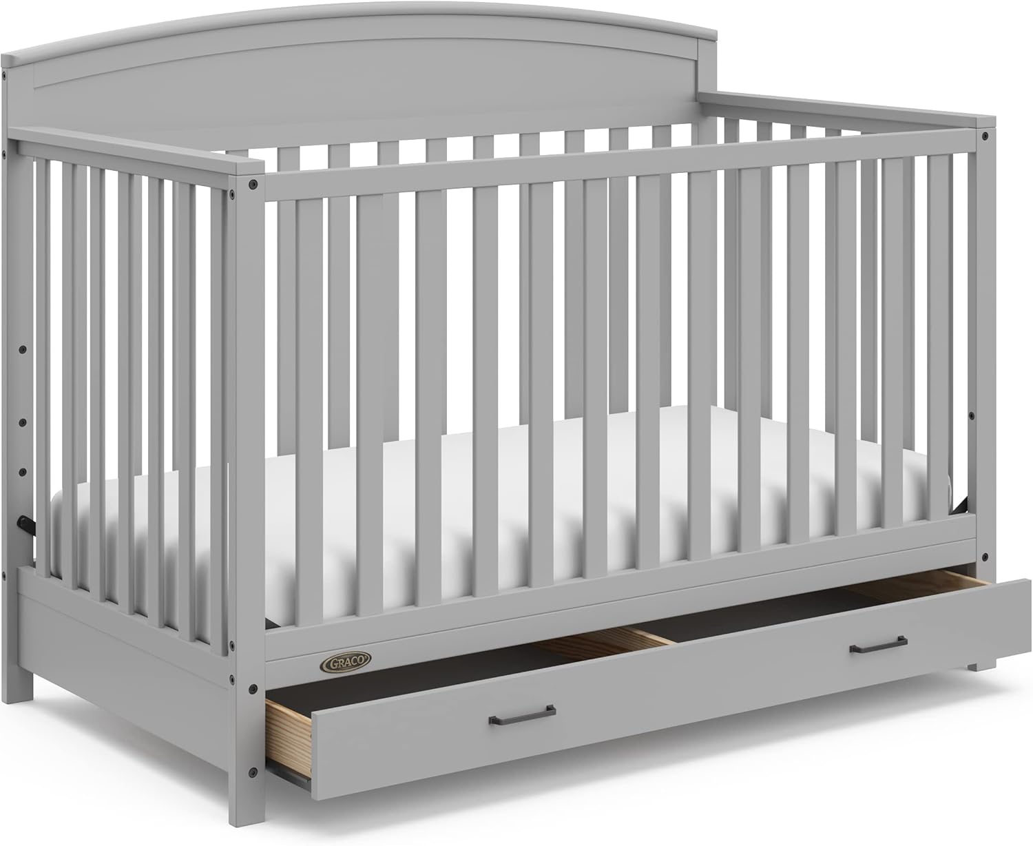 Lit bébé convertible 5 en 1 (avec tiroirs, blanc) - Certification Green Guardian Gold, tiroir de rangement intégré, convertible en lit enfant, lit de jour et lit une place