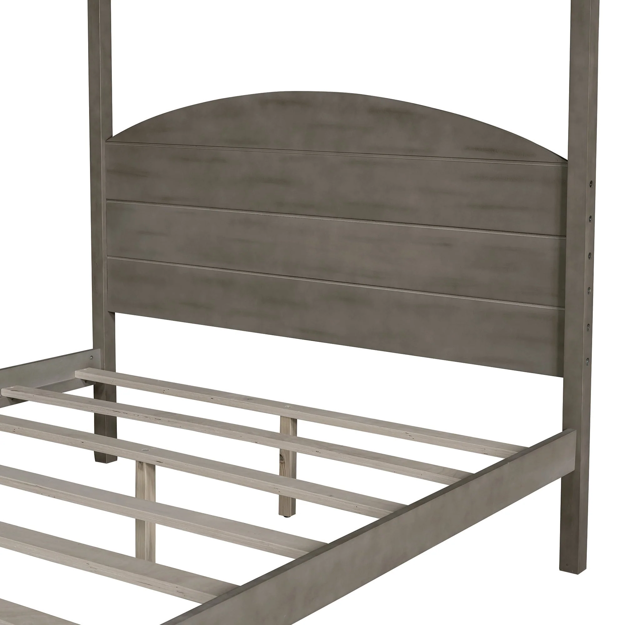 EUROCO Wood Full Size Canopy Bed, Solid Wood Platform Bed with Headboard for Kids Bedroom, Brown