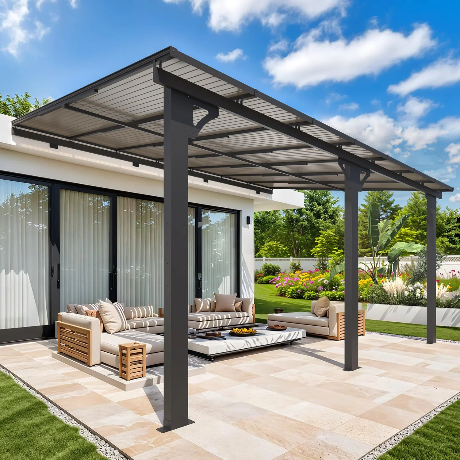 AECOJOY 14'x10' Adjustable Height Wall Mounted Outdoor Gazebos Pergola