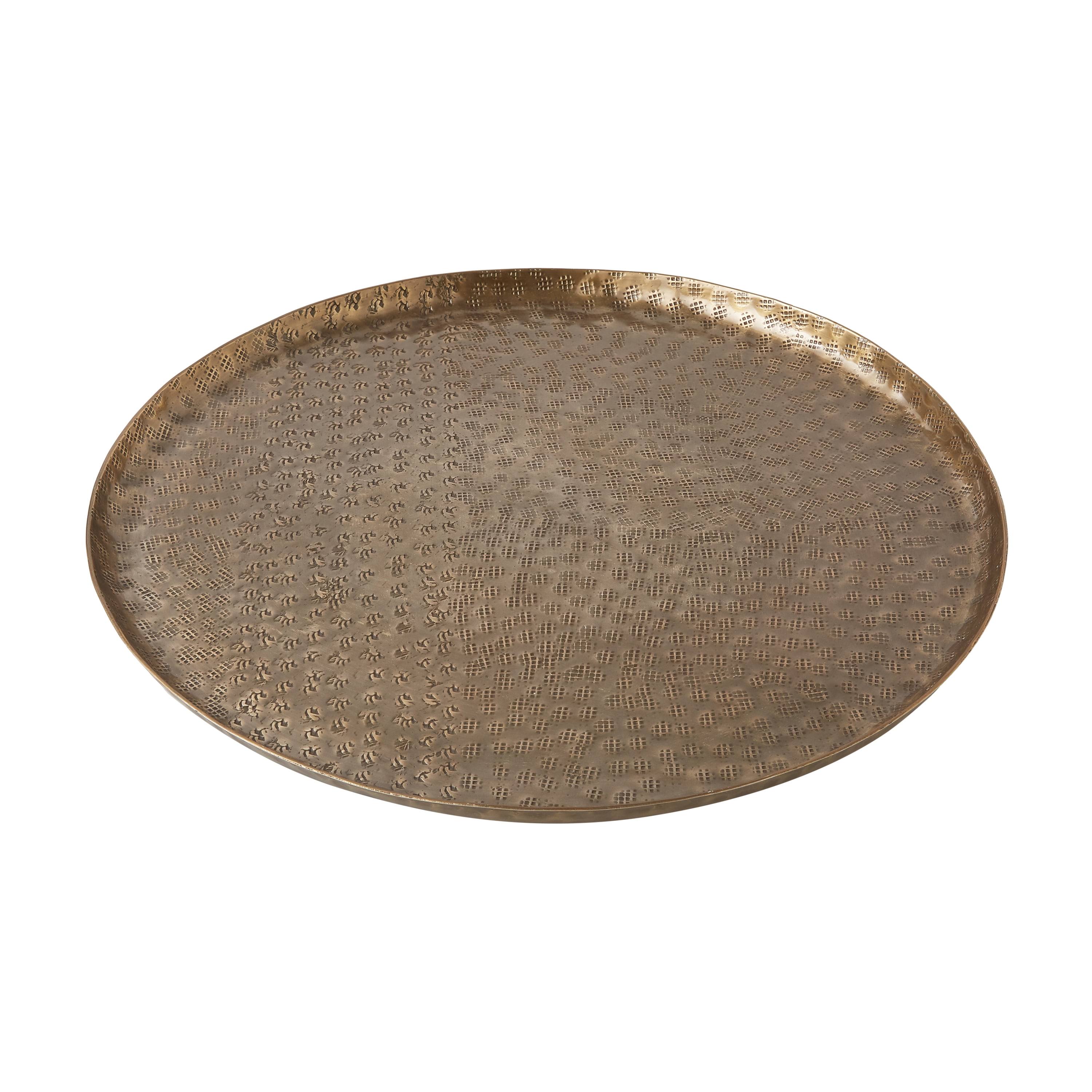Better Homes & Gardens Medium 14 inch Round Antique Brass Hammered Metal Tray by Dave & Jenny Marrs, Size: 14 inch Diameter, DJS328016444001