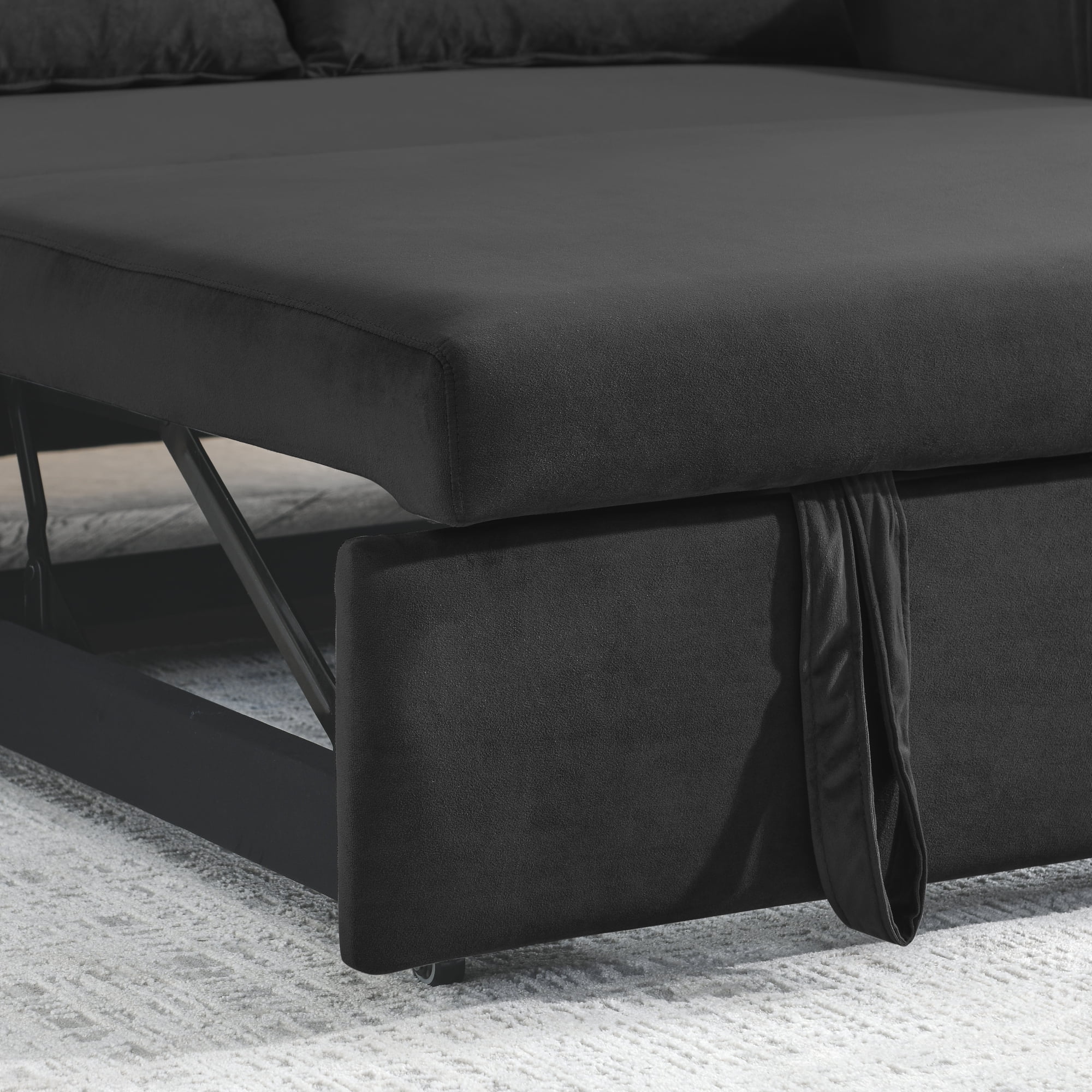 Convertible Sofa Bed,3 in 1 Sleeper Sofa with 2 Pillows and Adjustable Backrest for Living Room Office,Black(Black) - Image 4