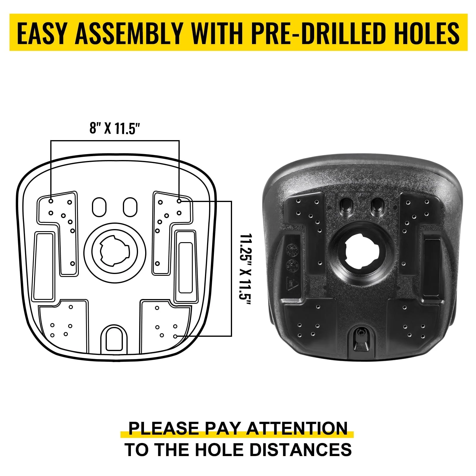 2pcs Universal Tractor Seat Replacement,Compact High Back Mower Seat Pair,Black Vinyl Forklift Seat,Central Drain Hole Skid Steer Seat with Mounting Bolt Patterns of 8" x 11 5" 11 25" x 11 5" Image 7