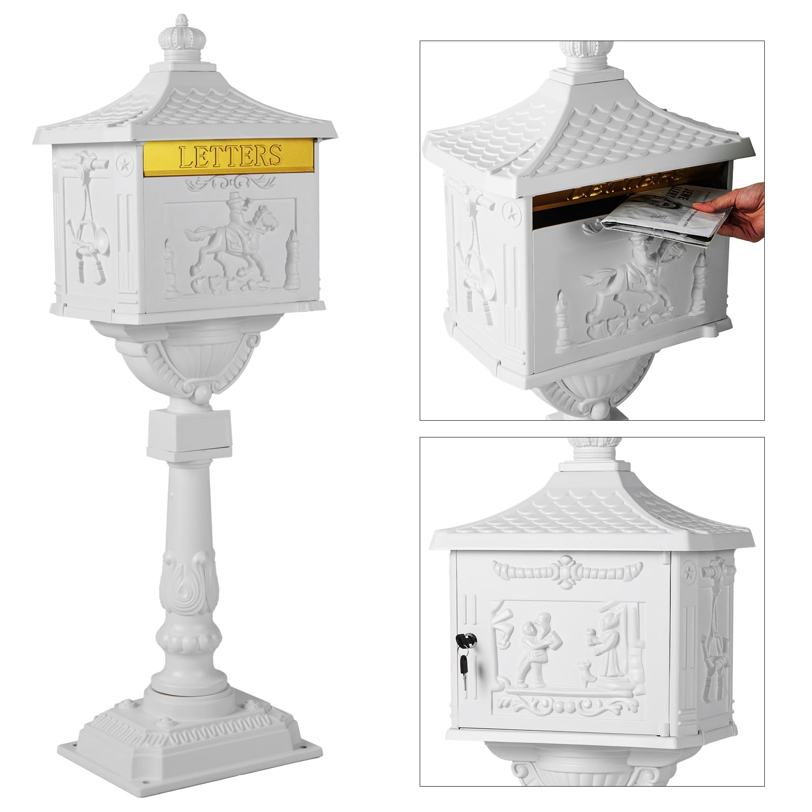 Boîte aux lettres en aluminium moulé avec poteau