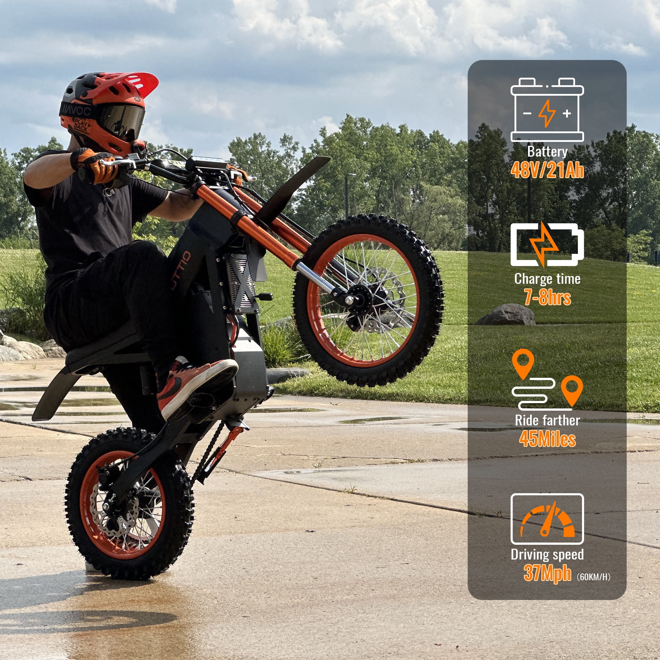 Soleil01 Adult Electric Dirt Bike (with Branded Helmet), 2000W, 48V 21Ah Battery, 37Mph Full Suspension Mountain E-Bike, 200Nm Torque All-Terrain Electric Motorcycle - Image 3