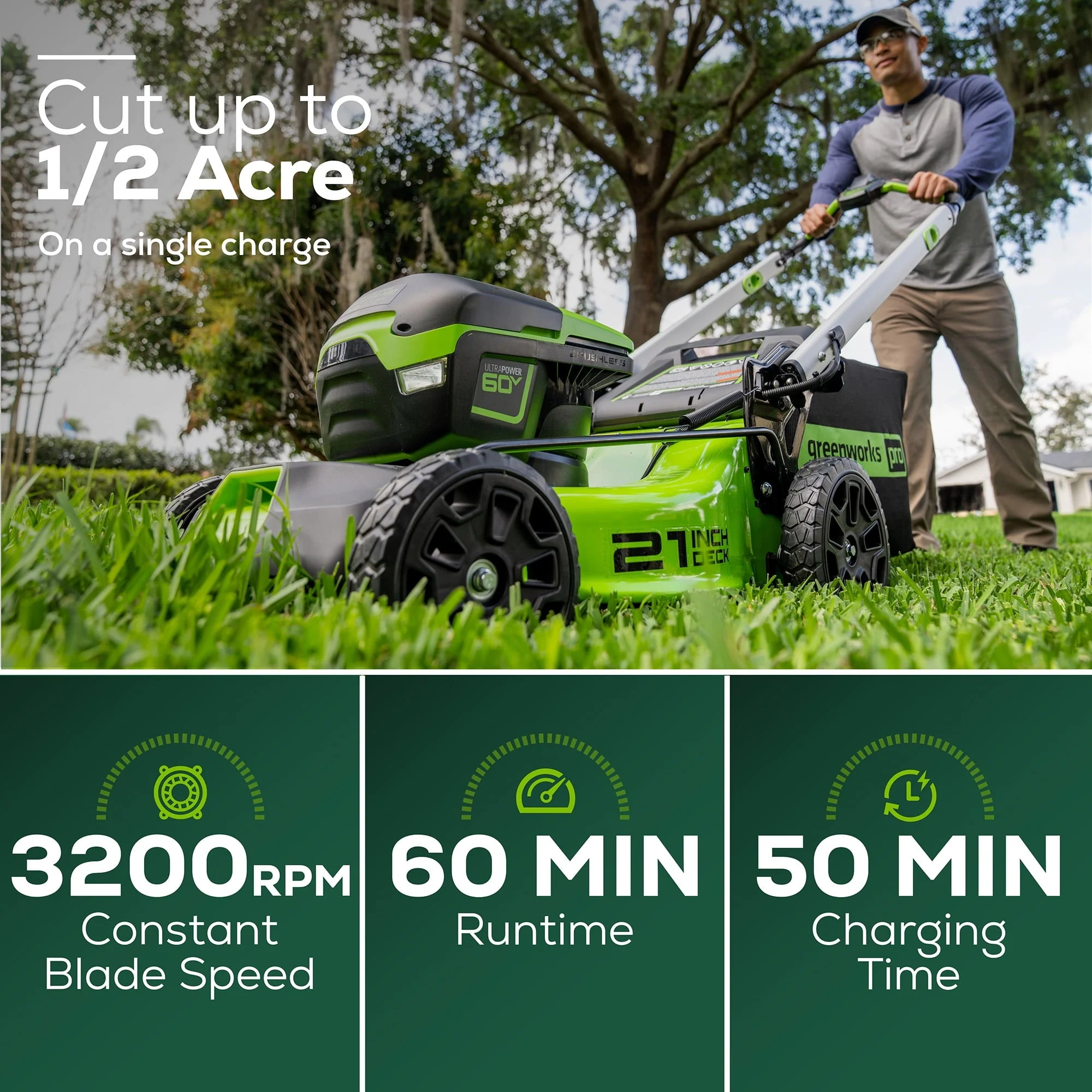 60V 21" Cordless Brushless Lawn Mower with 5 0Ah Battery Charger Image 2