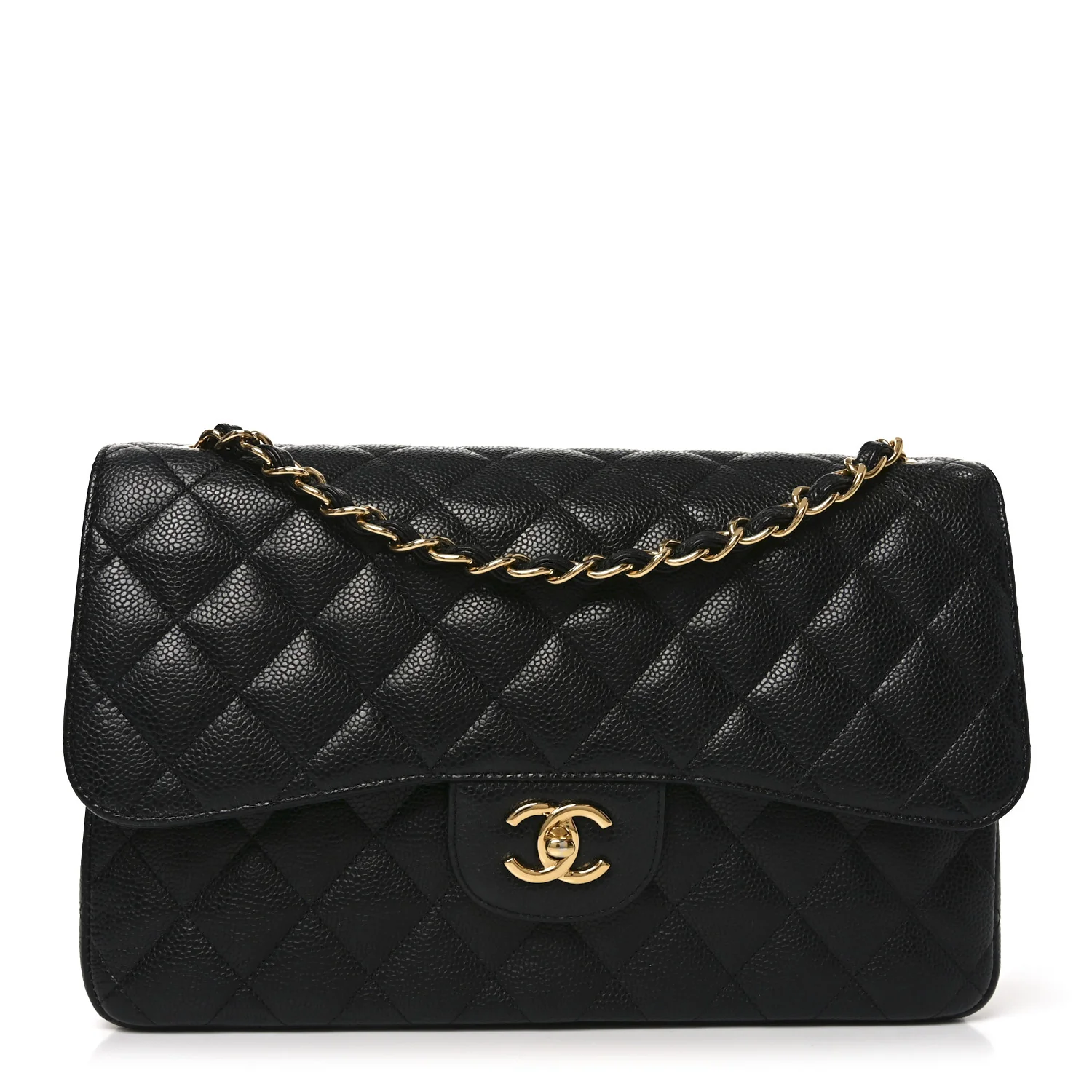 Caviar Quilted Jumbo Double Flap Black