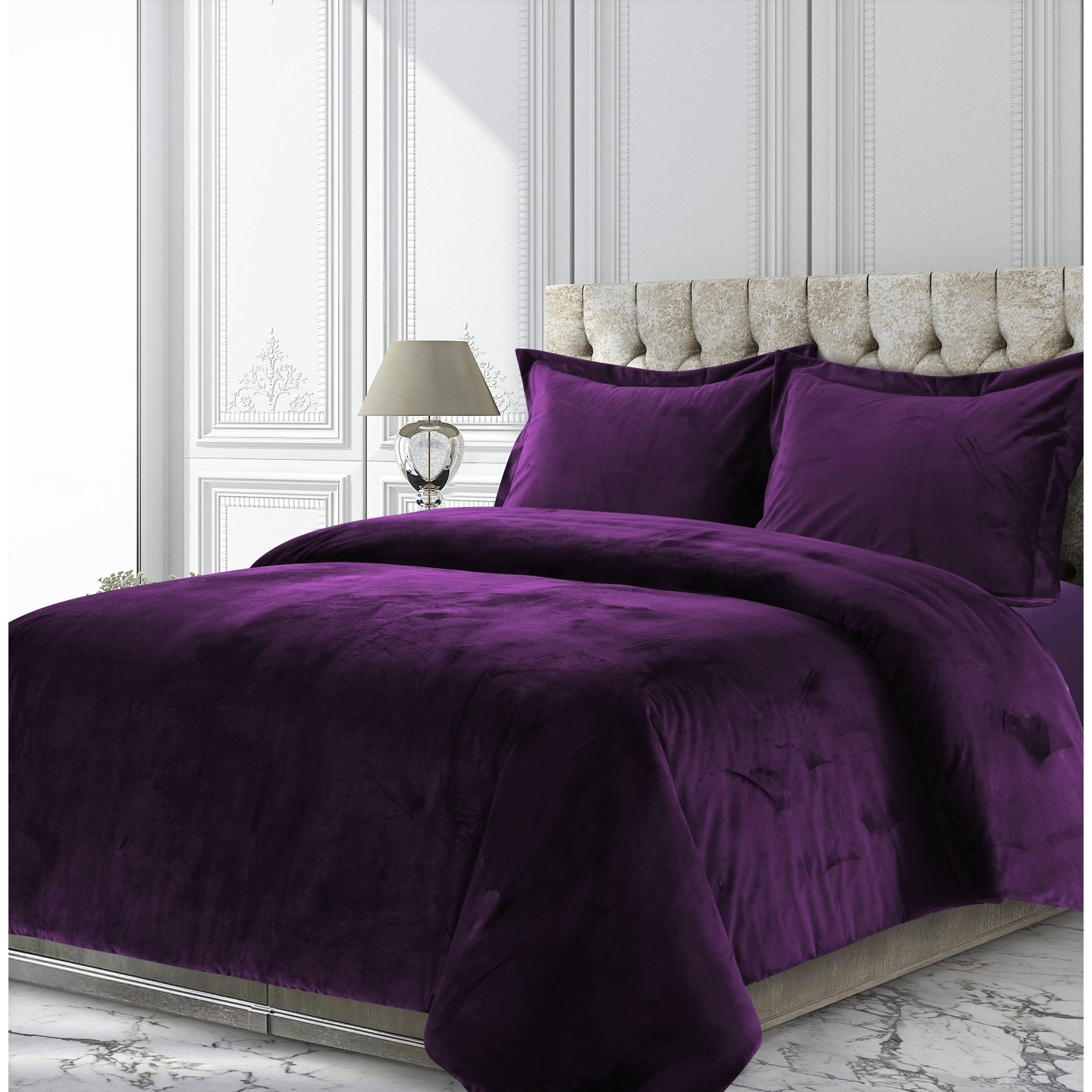 Tribeca Living VENICEDUVETQUPU Venice Velvet Oversized Solid Duvet Set, Queen, Purple
