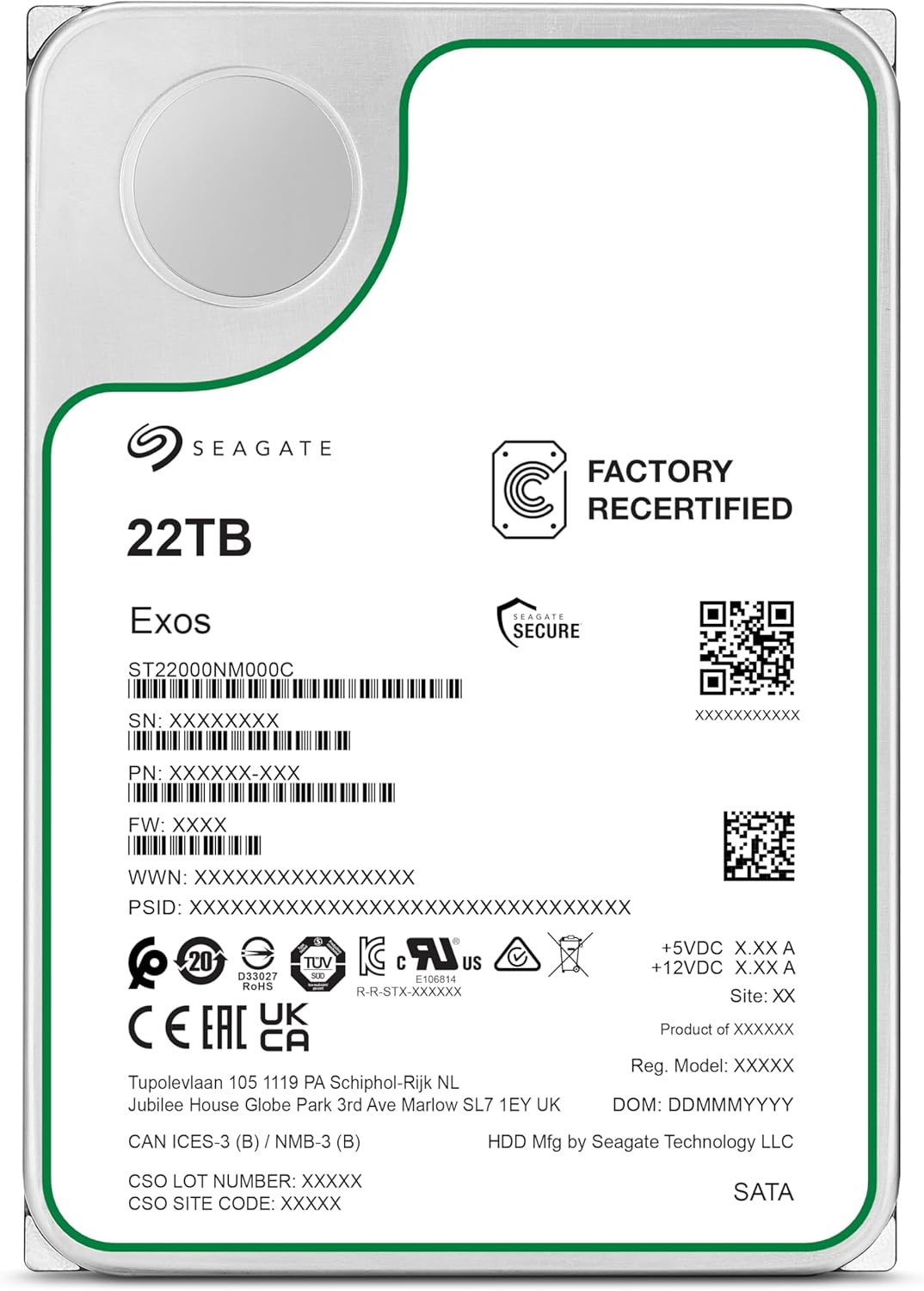 Seagate Exos 22TB SATA HDD 6Gb/s 7200RPM 3.5-inch Enterprise Hard Drive (ST22000NM000C) (Renewed)