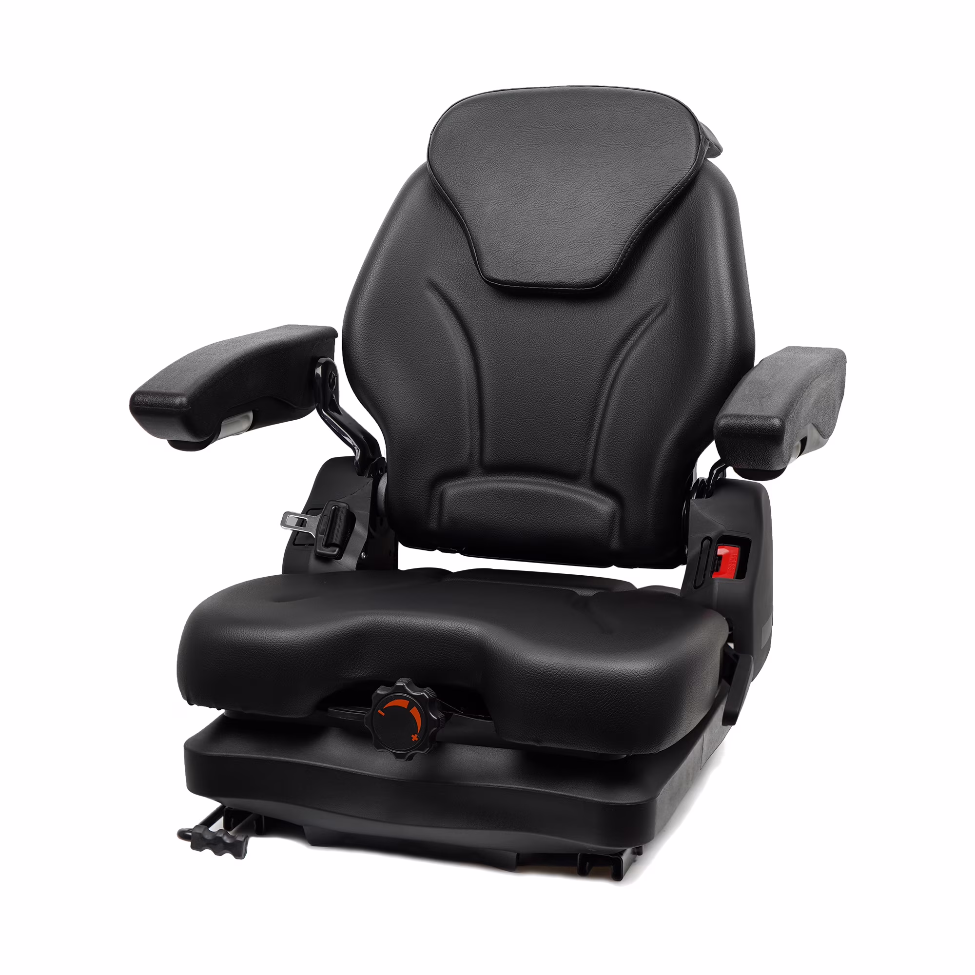 TICSEA Highback Low Suspension Tractor Seat, Adjustable Backrest Headrest and Slide Rails Forklift Seat, Adjustable Armrests Shock Absorber Heavy Duty for Excavator Harvester