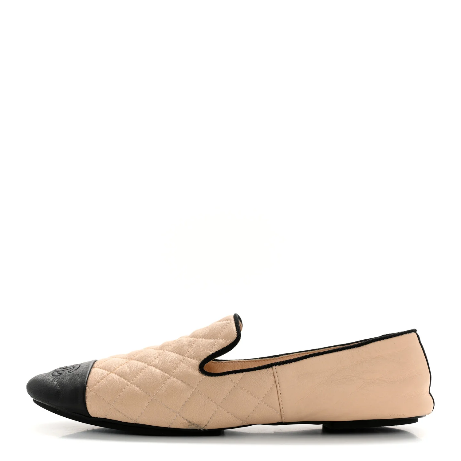 Lambskin Quilted Cap Toe Slipper With Pouch 39 Beige Black