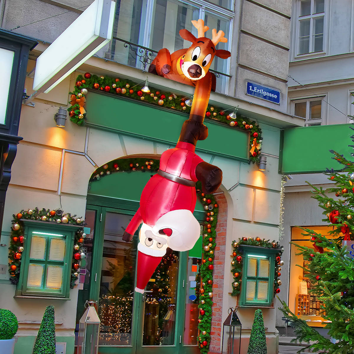 7.8ft Inflatable Reindeer and Santa Falling Christmas Hanging Decoration