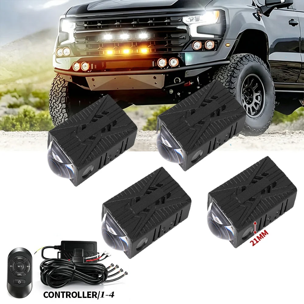 Multi-Mode Smart Control Module LED Grille Light Kit 21mm 1-to-4/6 Dual-Color White/Yellow LED System with Custom Brackets for Offroad Truck UTV