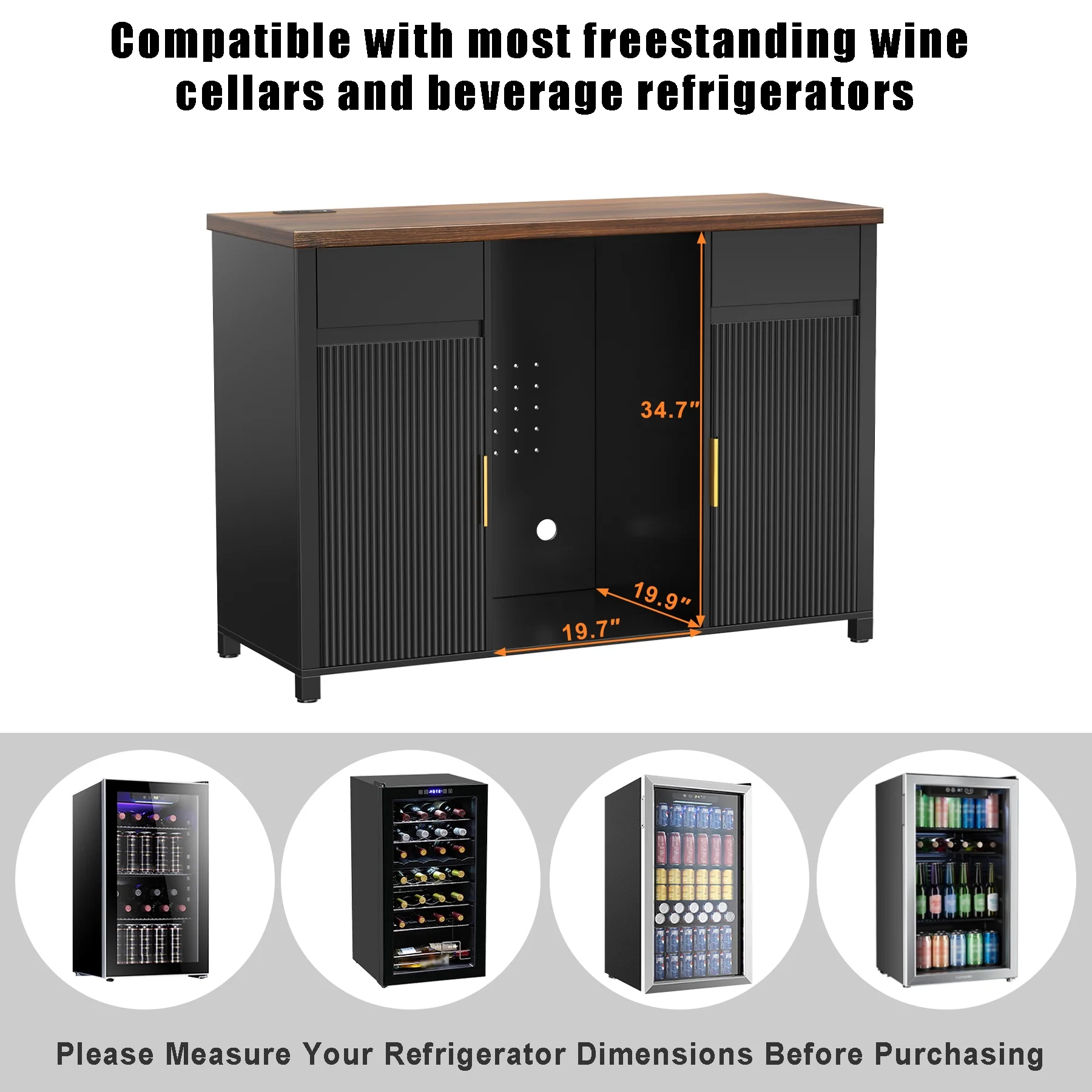 Coffee Bar Cabinet with Fridge Space, Mini Fridge Cabinetbuffet Sideboard53.2
