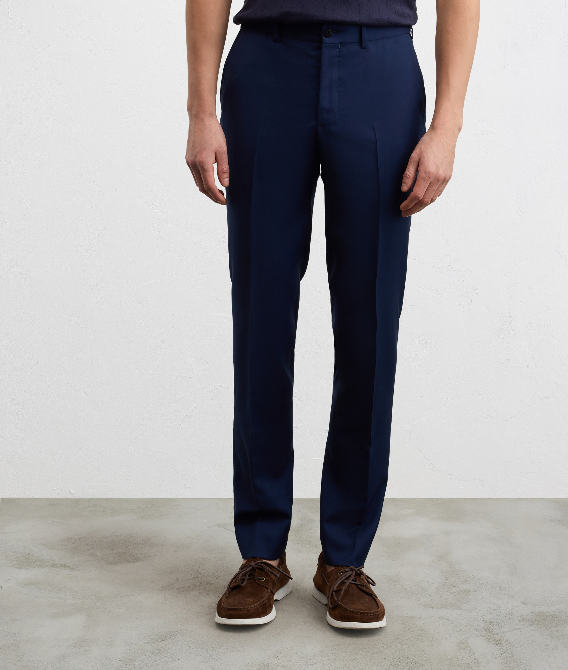 BLUE PURE WOOL CANVAS FLAT FRONT CHINO