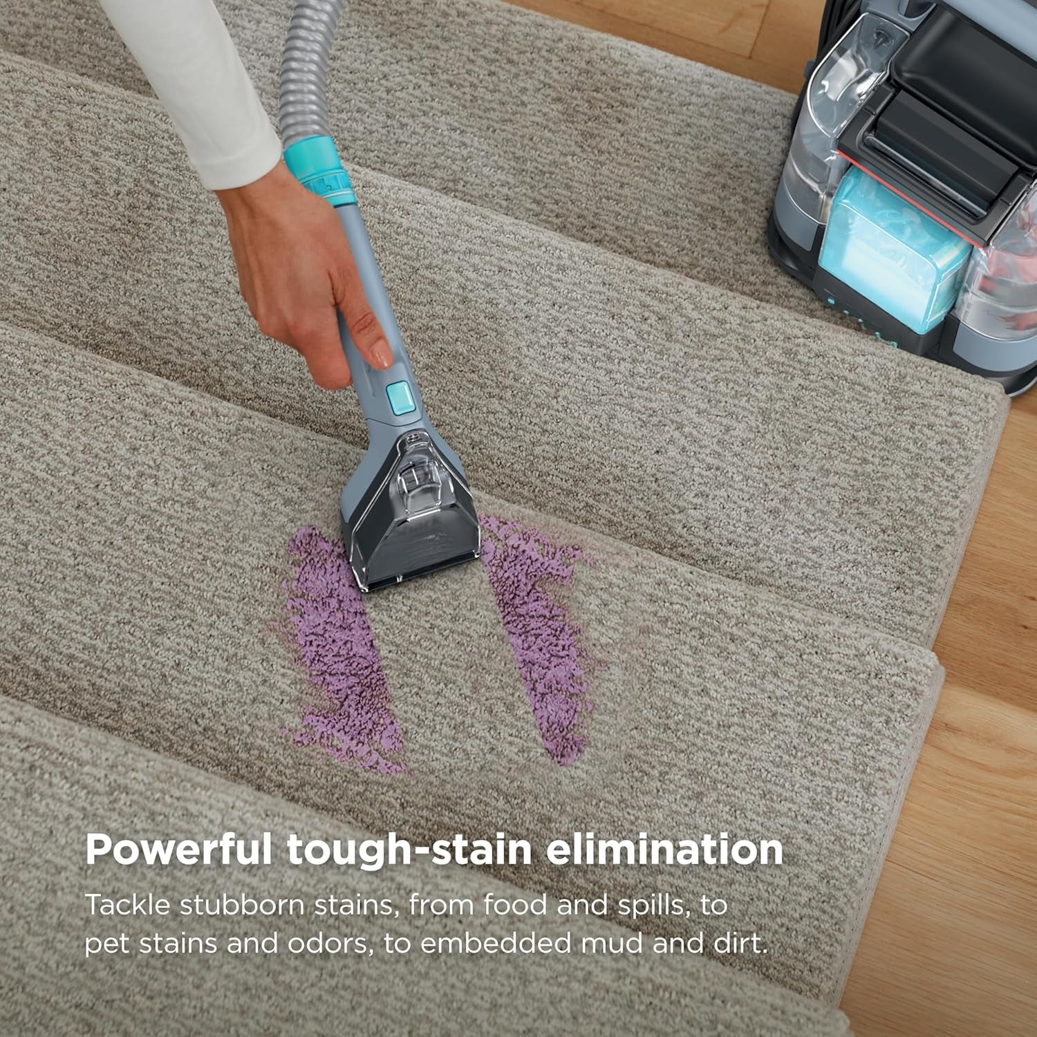 stainstriker Portable Carpet & Upholstery Cleaner, XL Tool & Full - Size Cleaning Solution, Stain & Odor Remover, Perfect for Car Interiors, 4 Tools, Nordic Blue, Px202brn